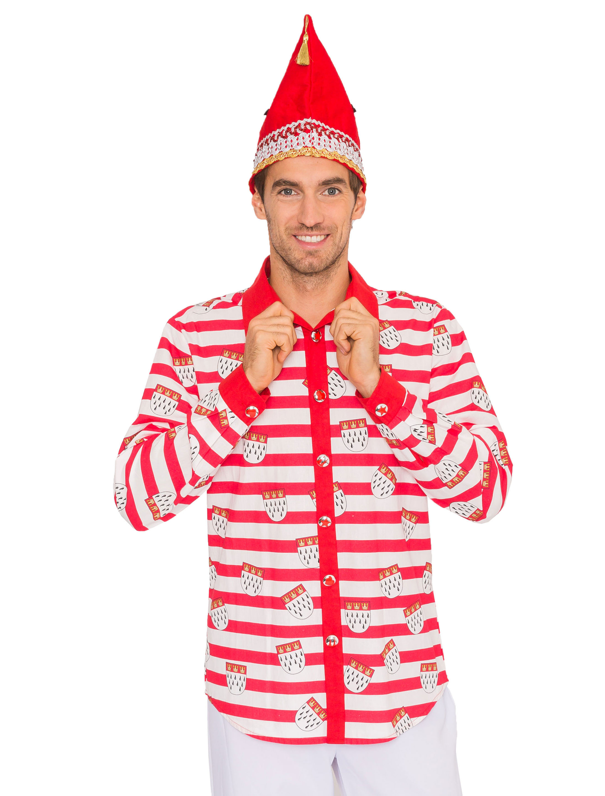 Hemd langarm Wappen Herren rot/weiß S