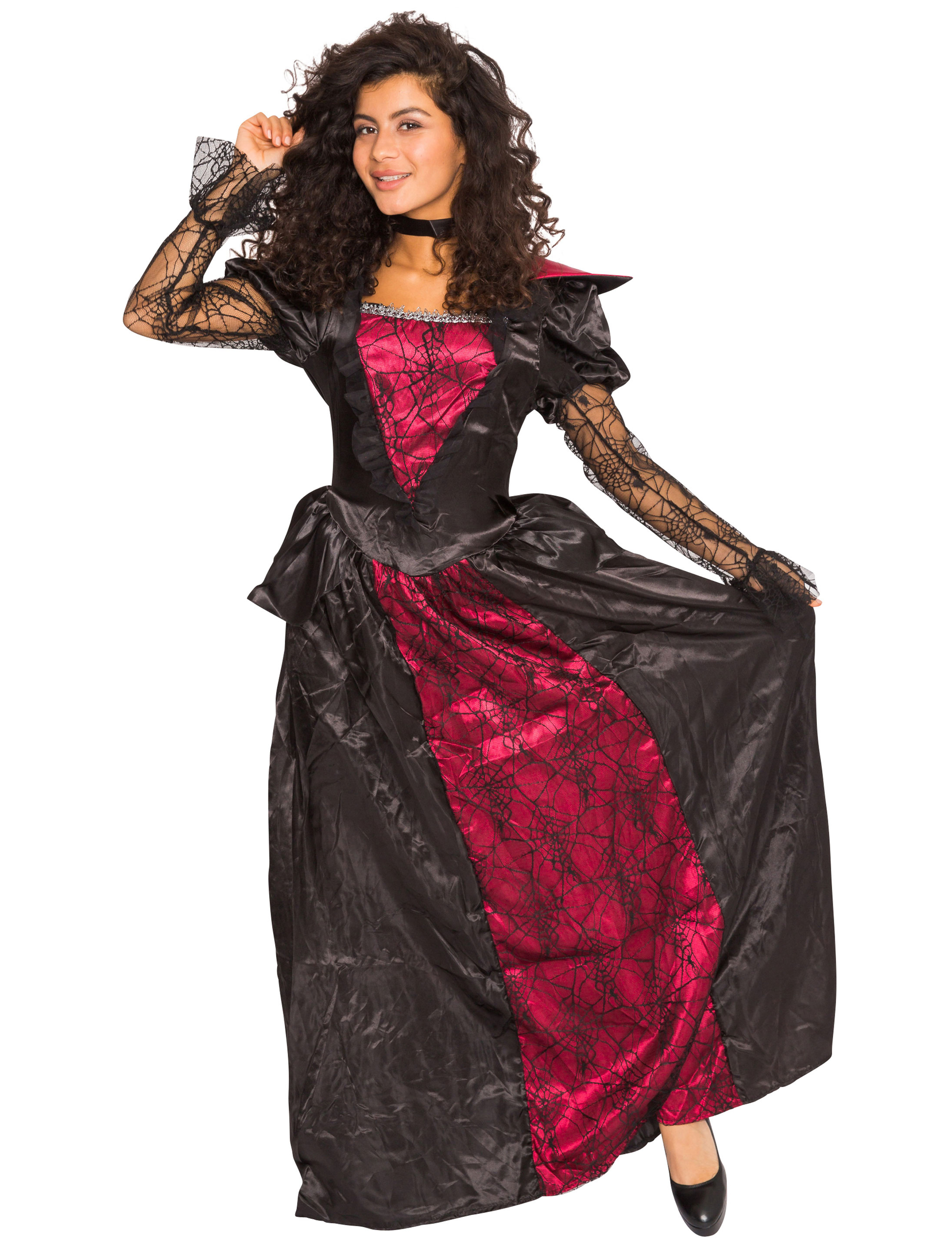 Kleid Vampir lang 2-tlg. schwarz/rot M