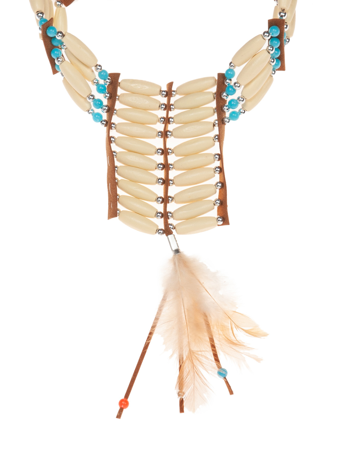 Kostümzubehör Halskette Indianer beige mit Perlen türkis