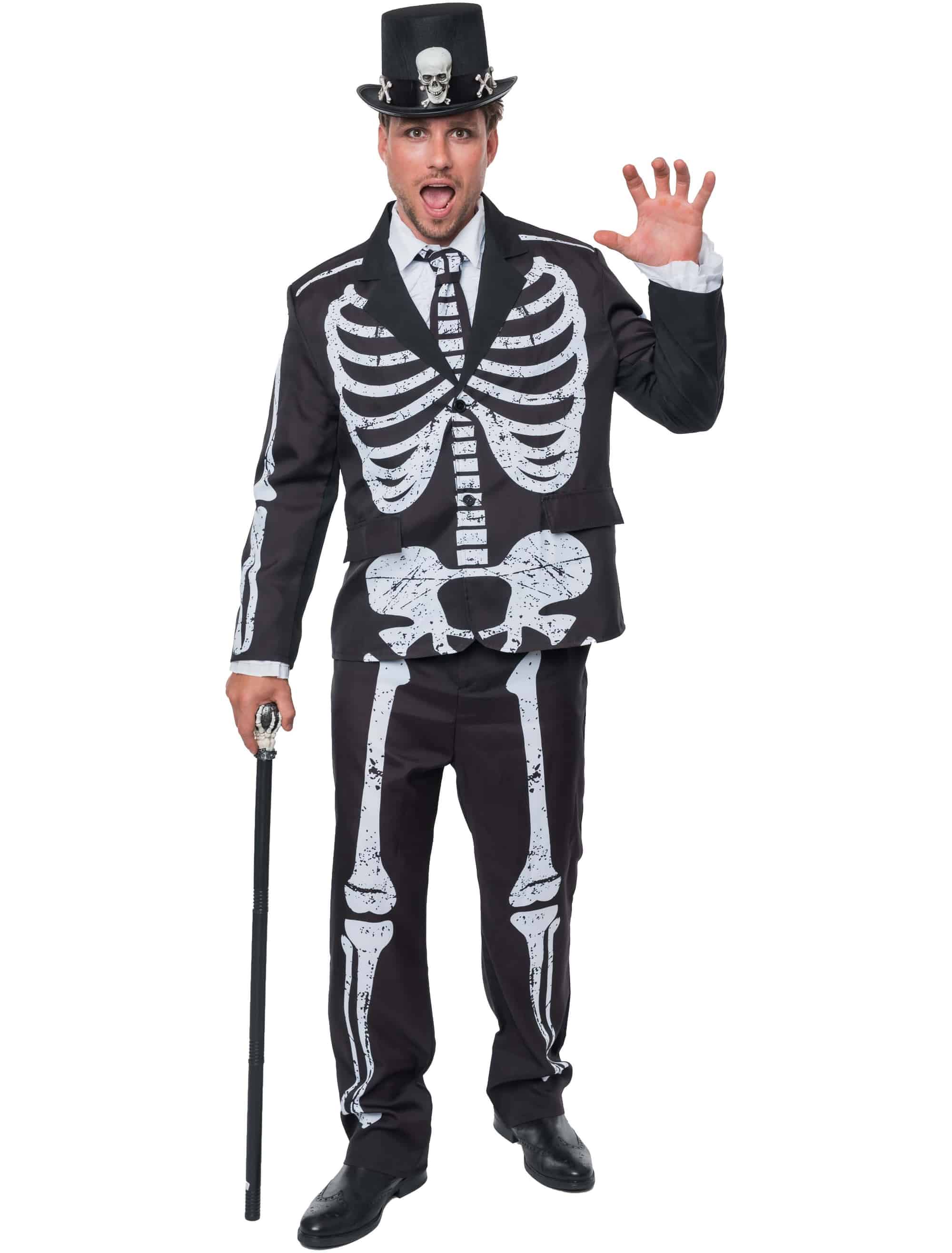Anzug Skelett 3-tlg. Herren schwarz/weiß XL/2XL
