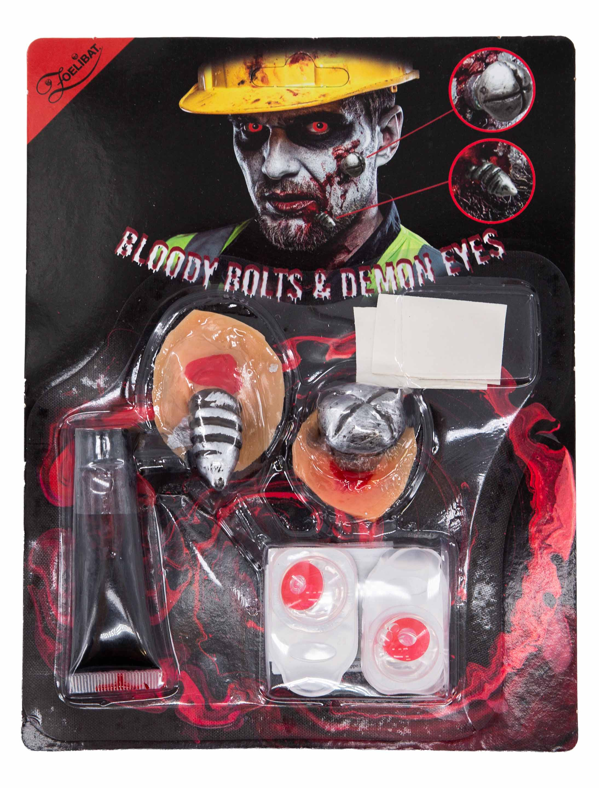 Halloween Schmink-Set Schrauben 3-tlg. rot/silber Schminke für Karneval & Fasching