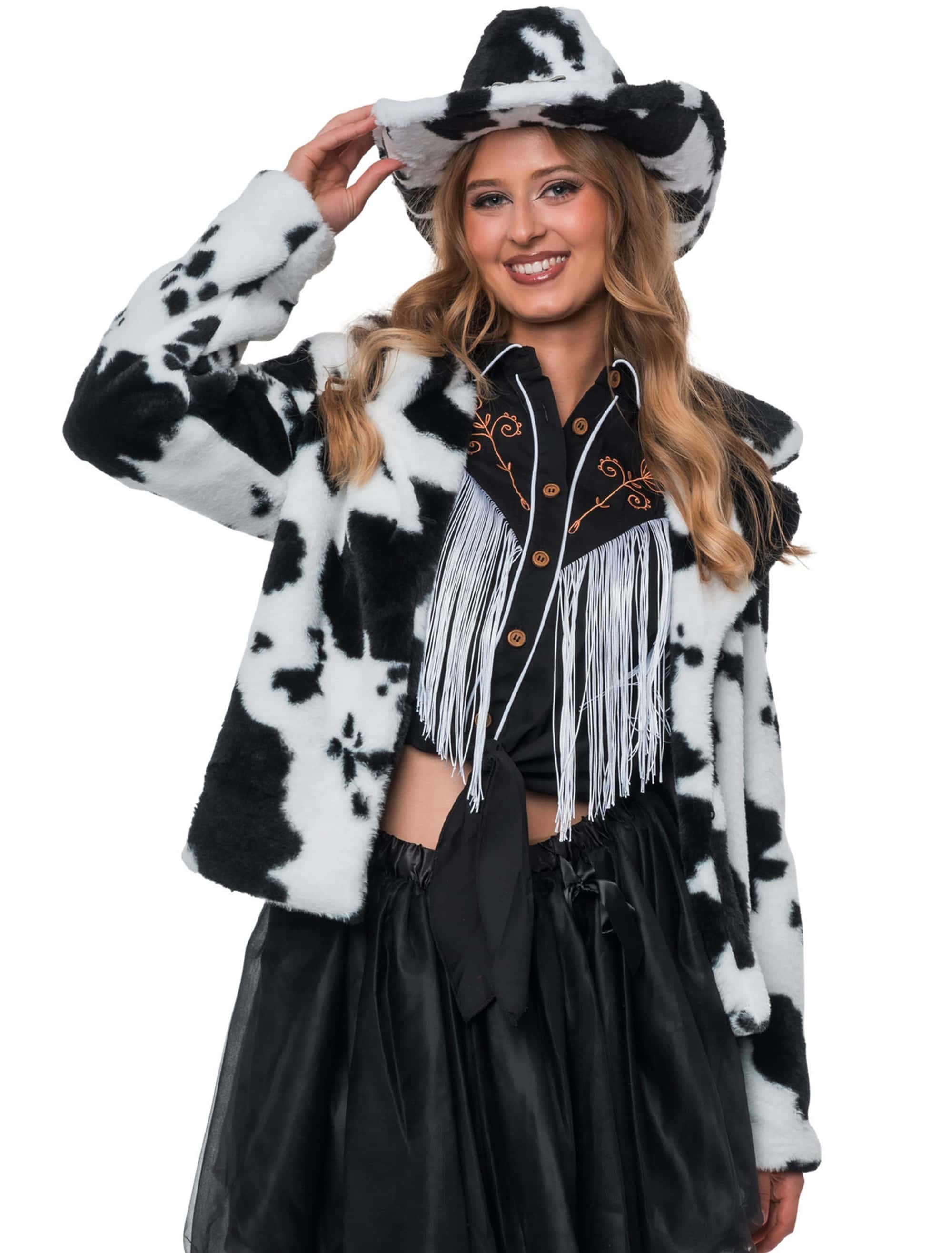 Jacke Kunstfell Kuh Damen schwarz/weiß L/XL