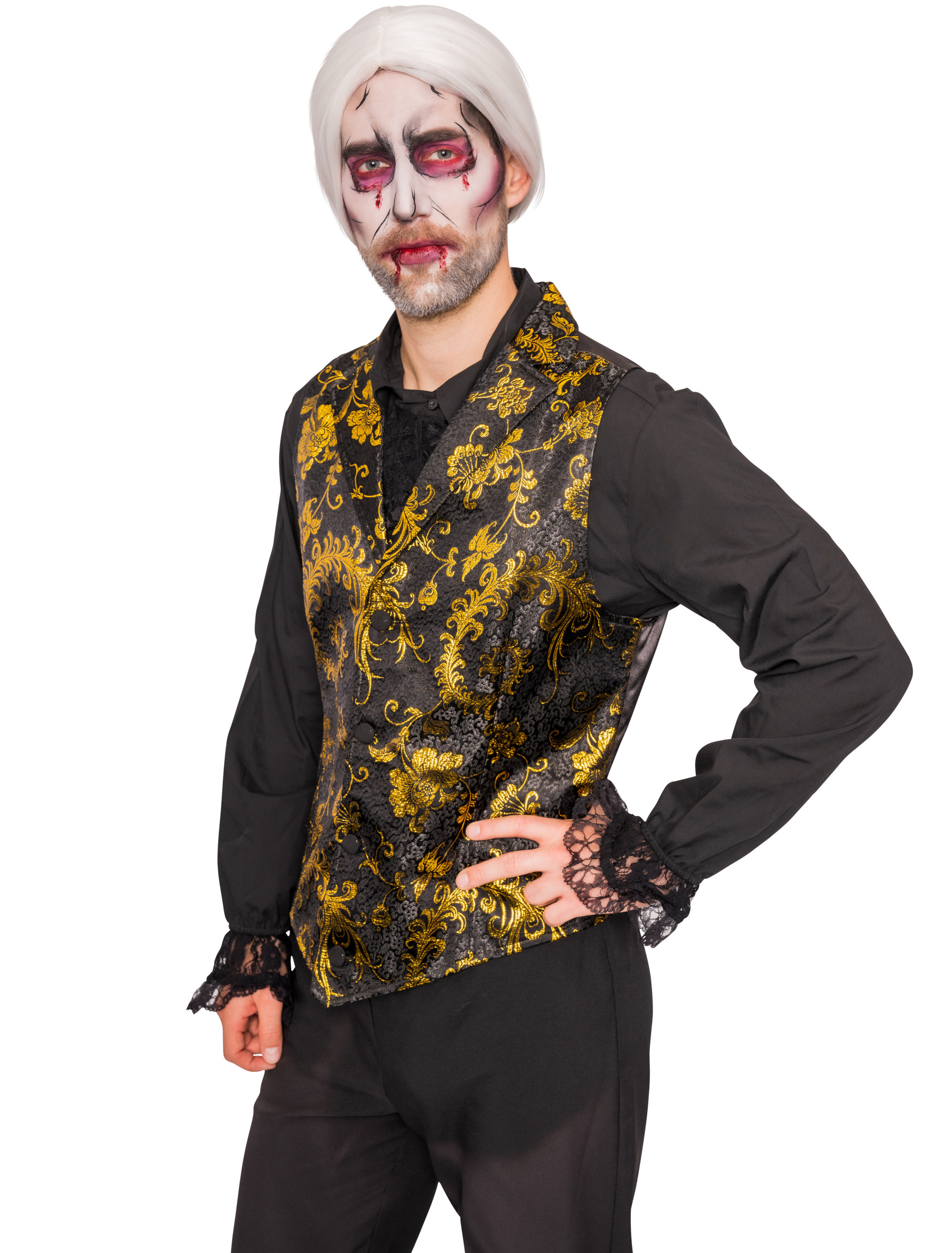 Weste Herren Brokat schwarz/gold 2XL