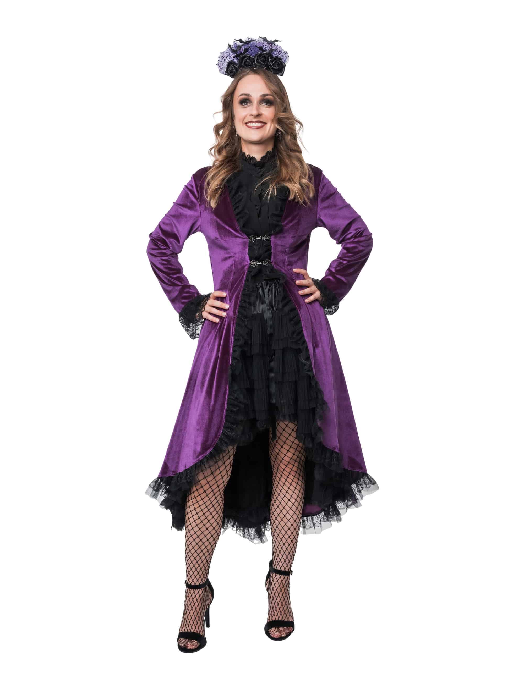 Mantel Samt mit Schnallen und Spitze Damen lila 2XL/3XL