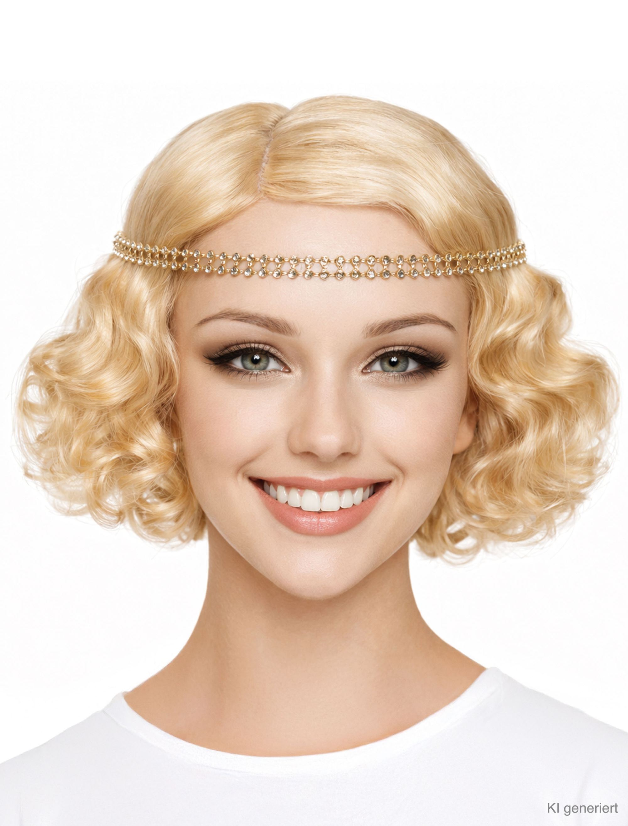 Kostümzubehör Perücke kurz lockig mit Stirnband Glitzer blond