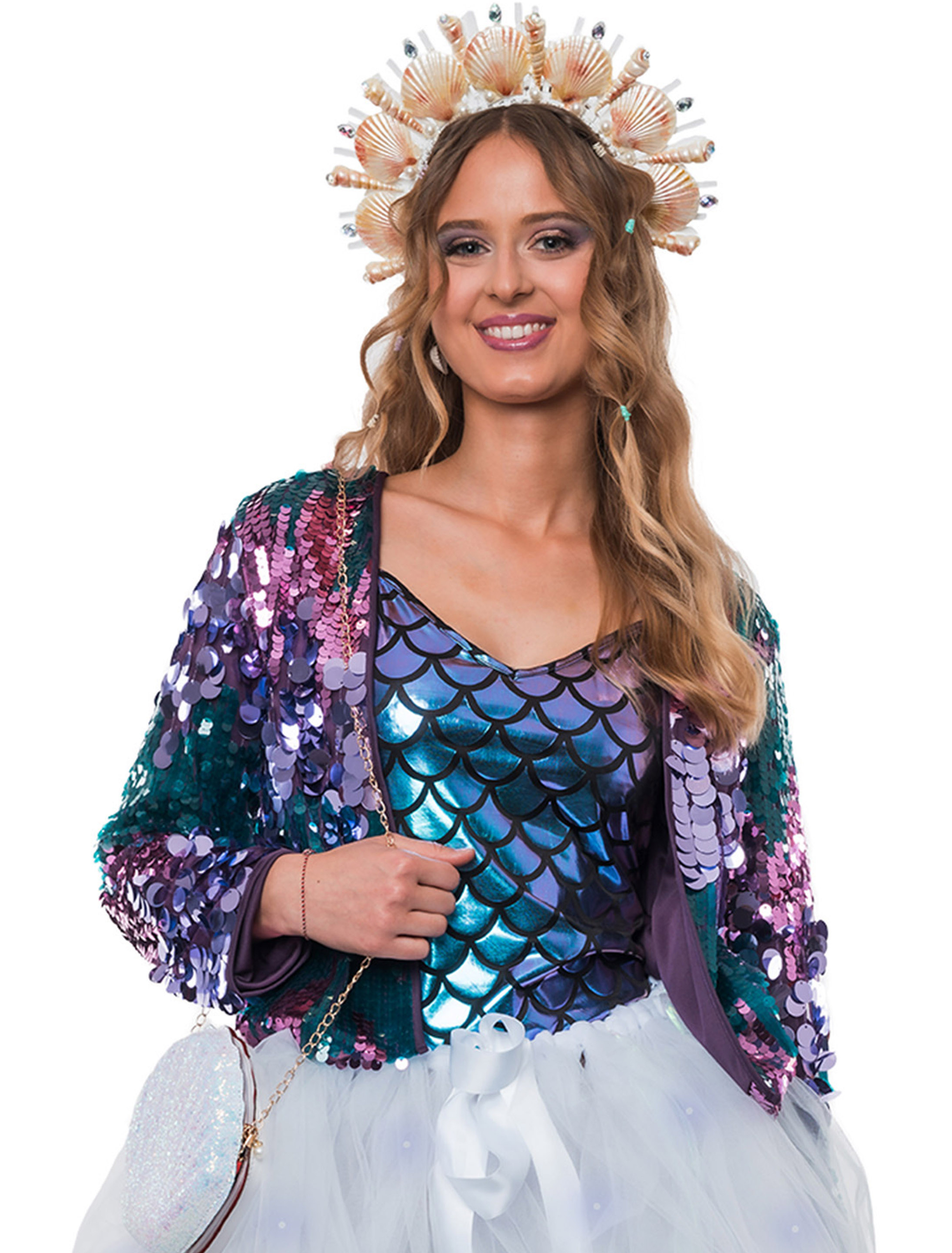 Jacke Pailletten Damen lila/grün L/XL