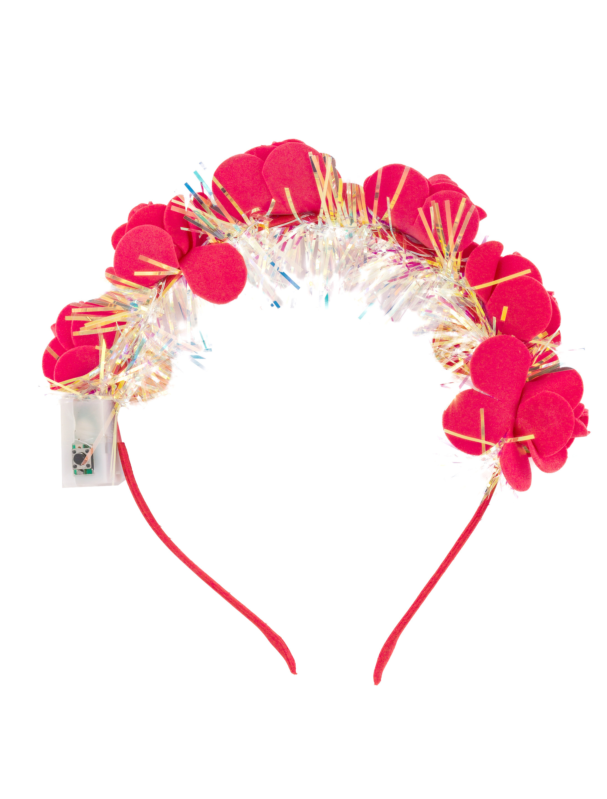 Kostümzubehör Haarreif Rosen und Lametta mit LED rot