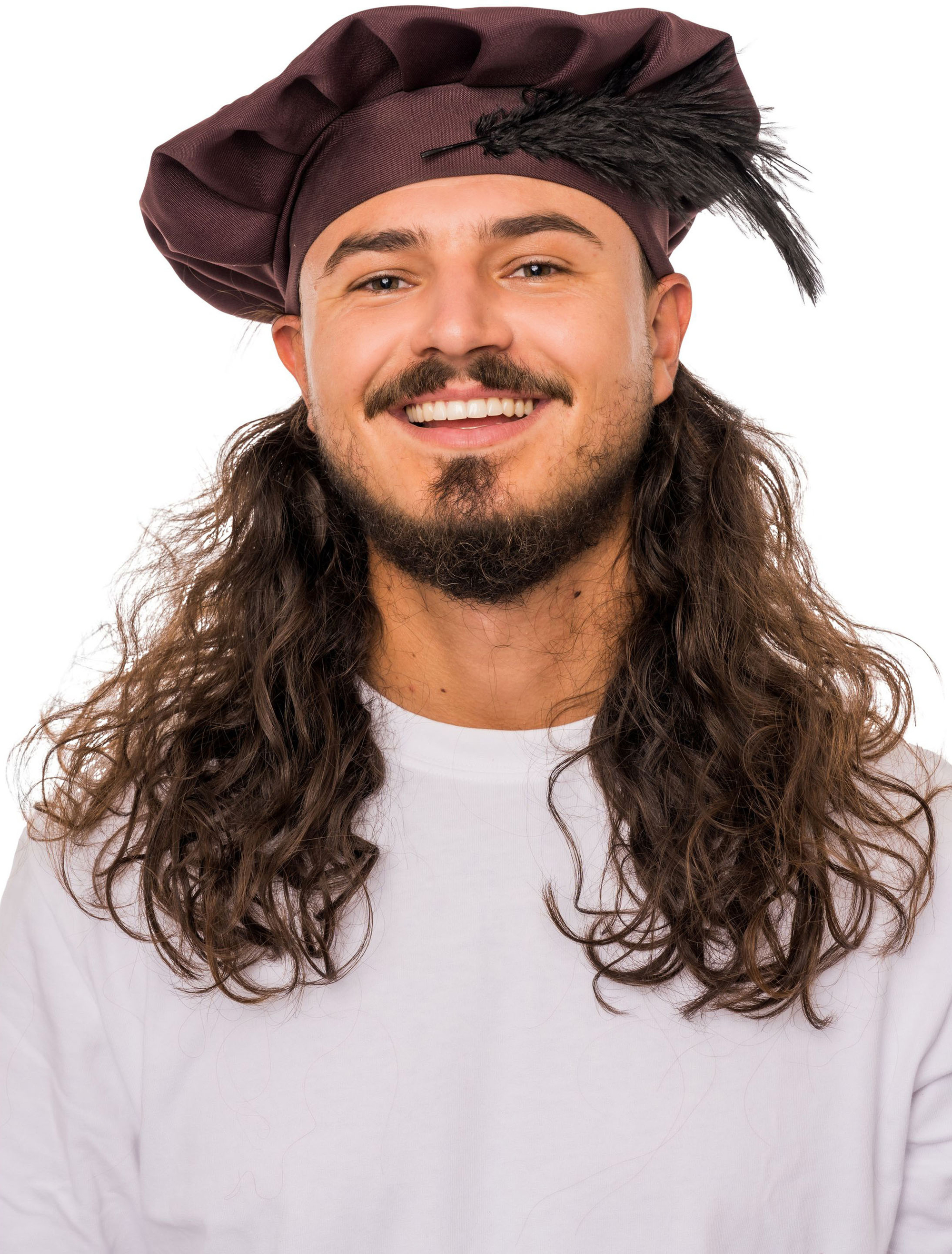 Kostümzubehör Barett mit Feder Herren braun one size