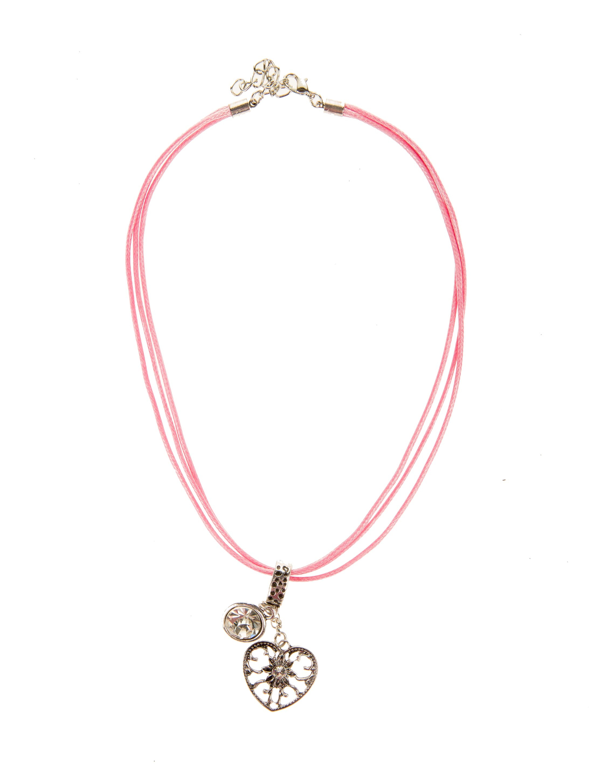Kostümzubehör Halskette mit Herzanhänger und Stein rosa