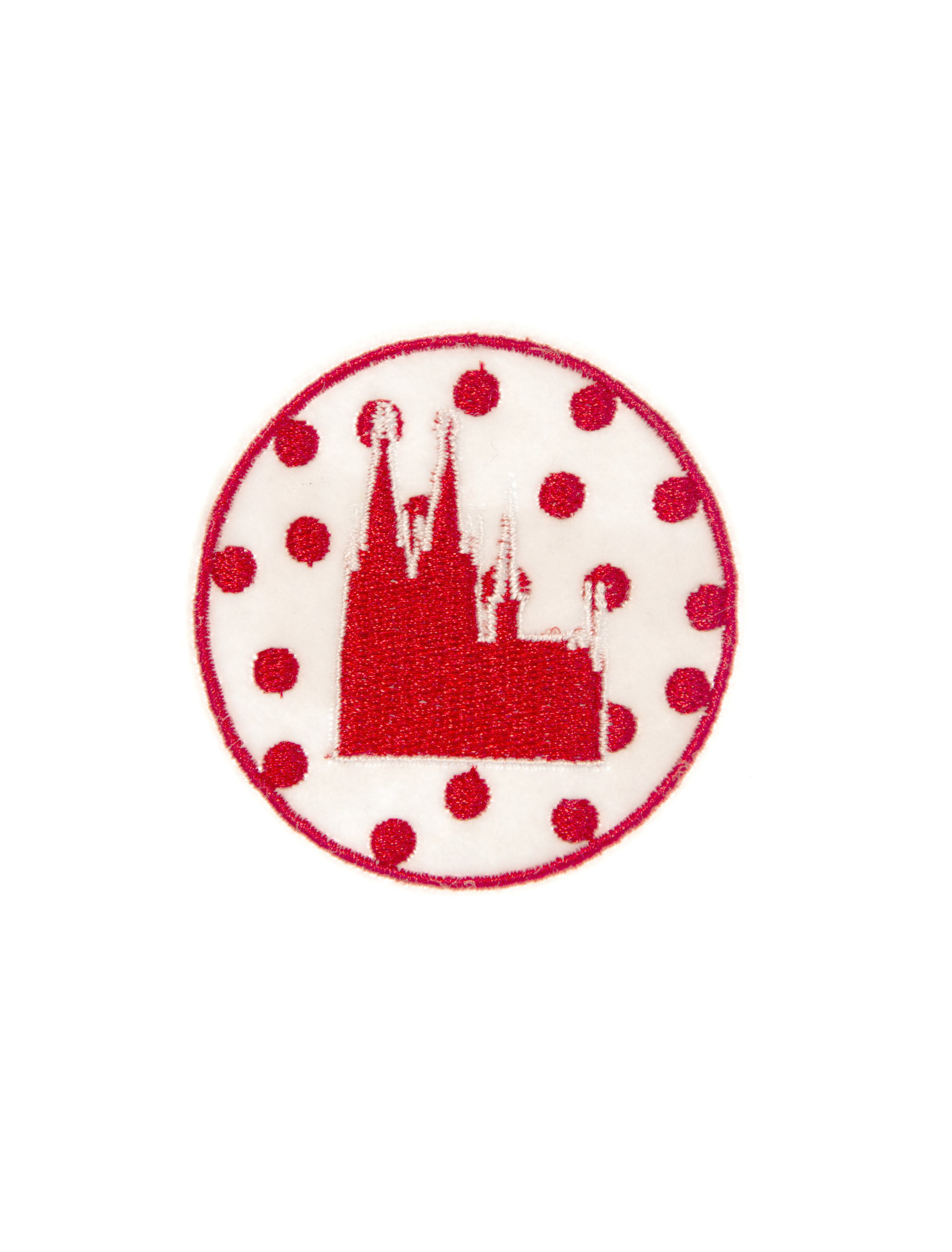 Kostümzubehör Bügelpatch Dom mit Punkten 6cm Farbe: rot/weiß
