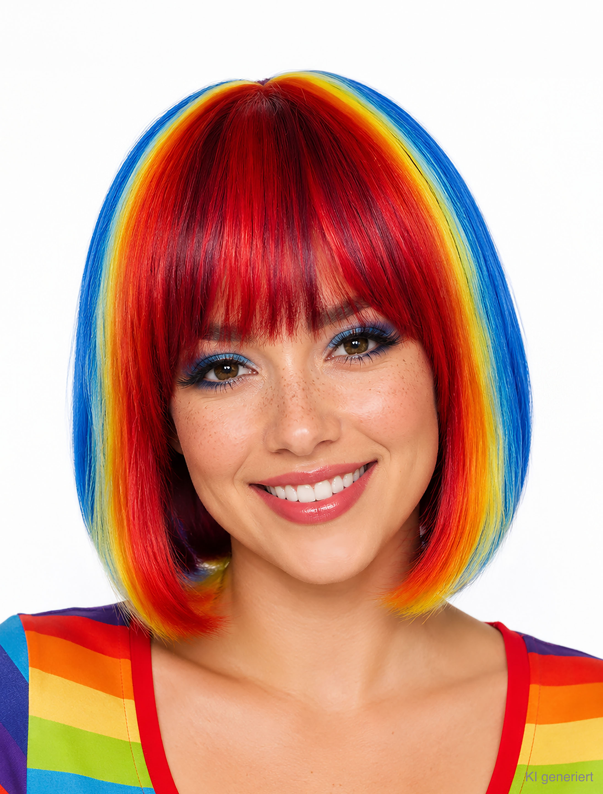 Kostümzubehör Perücke schulterlang mit Pony rainbow