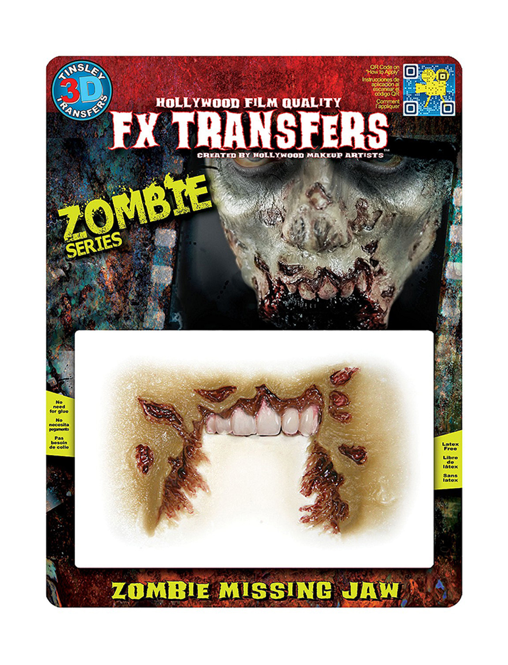 Klebewunde Kieferloser Zombie 3D Schminke für Karneval & Fasching Farbe: bunt