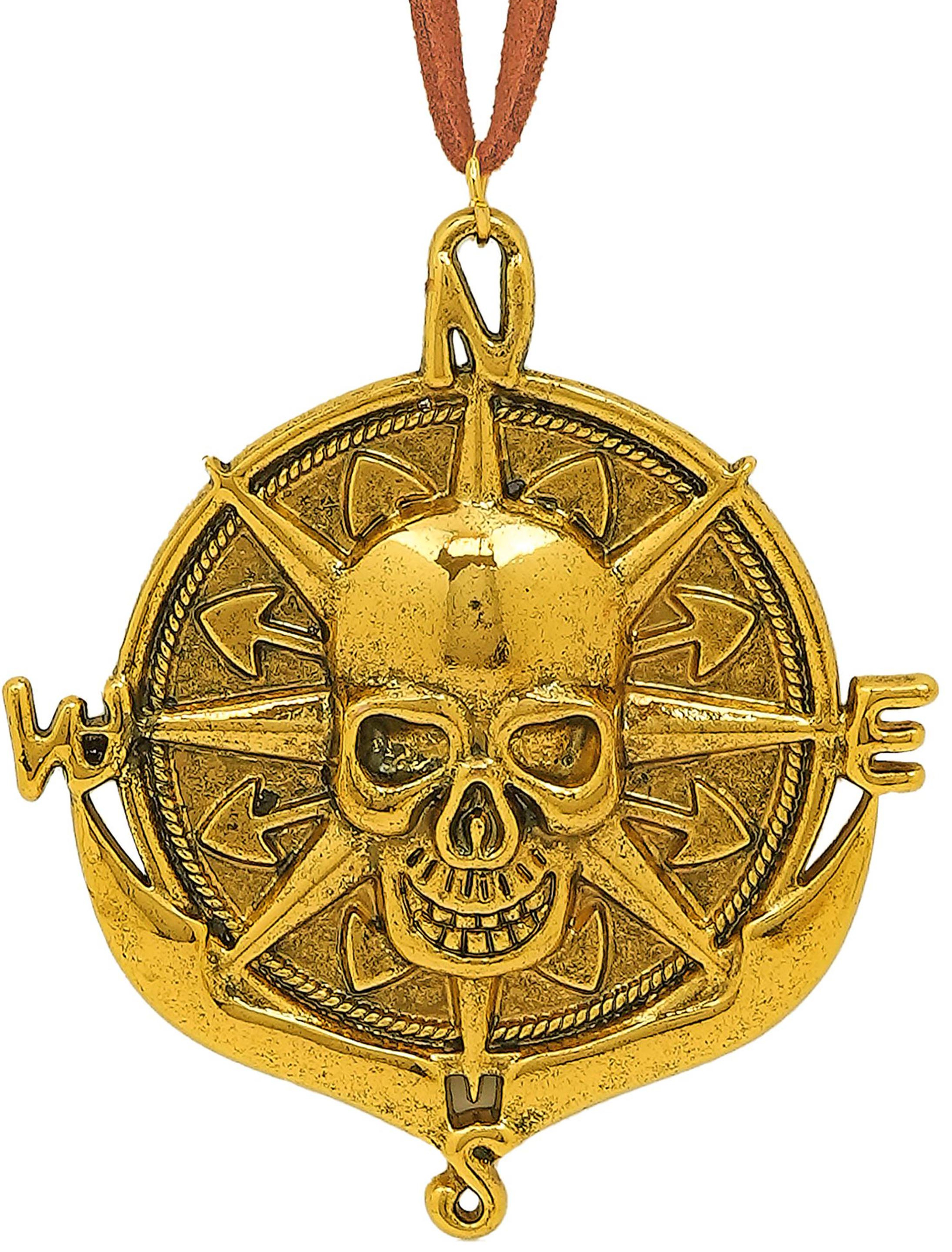 Kostümzubehör Halskette mit Piratenmedaillon gold