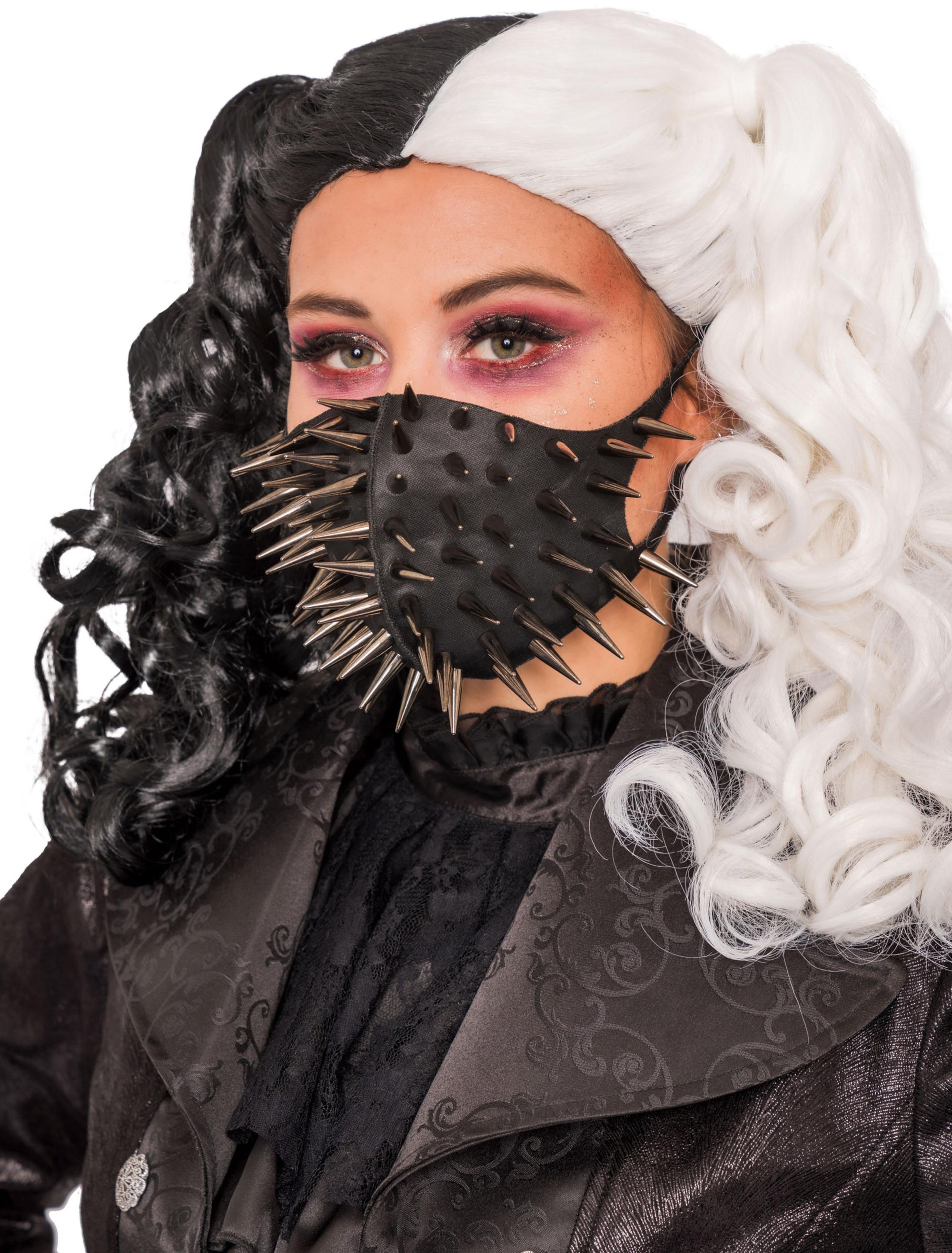 Kostümzubehör Maske Steampunk schwarz mit Nieten grau