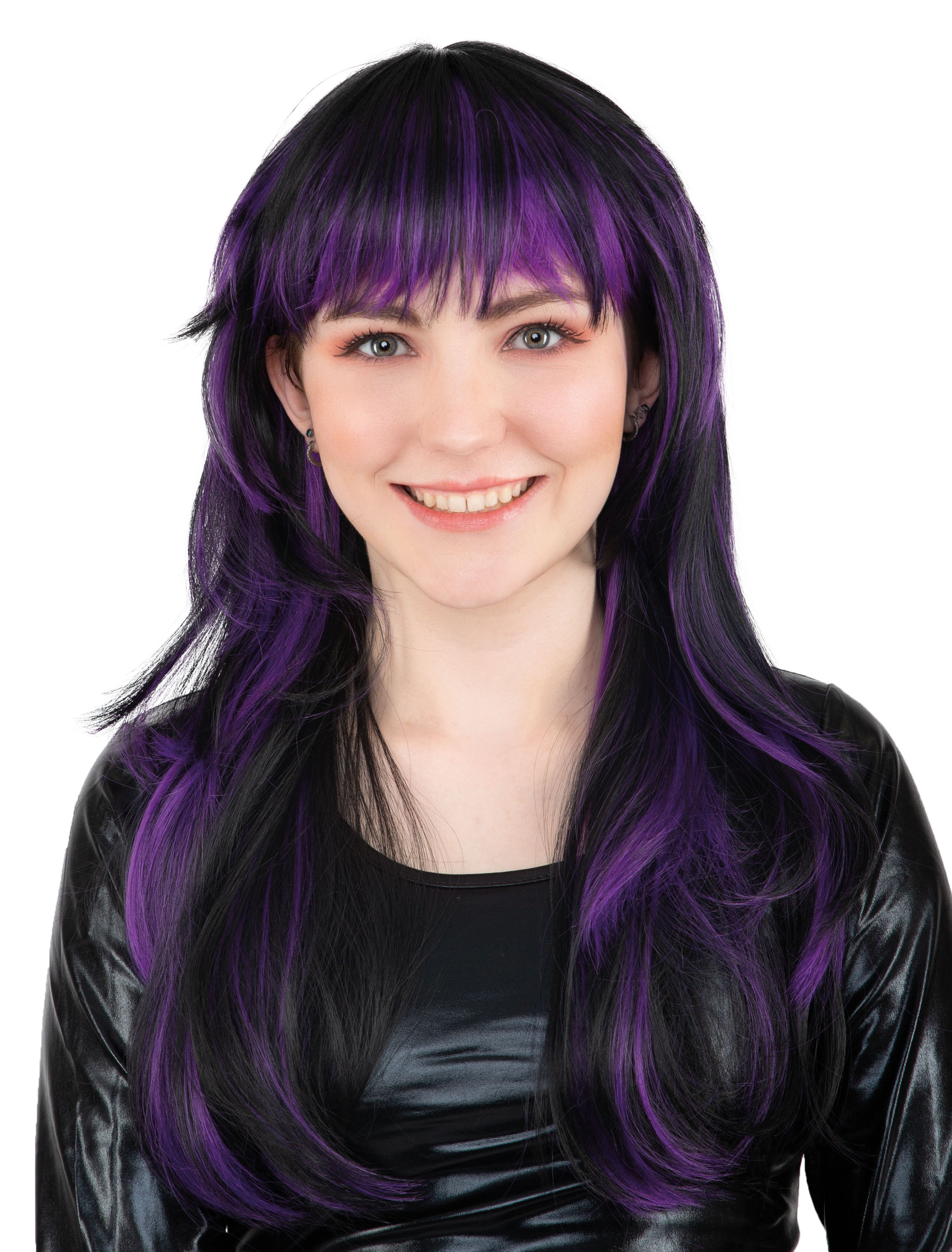 Kostümzubehör Perücke Mullet Langhaar schwarz/lila