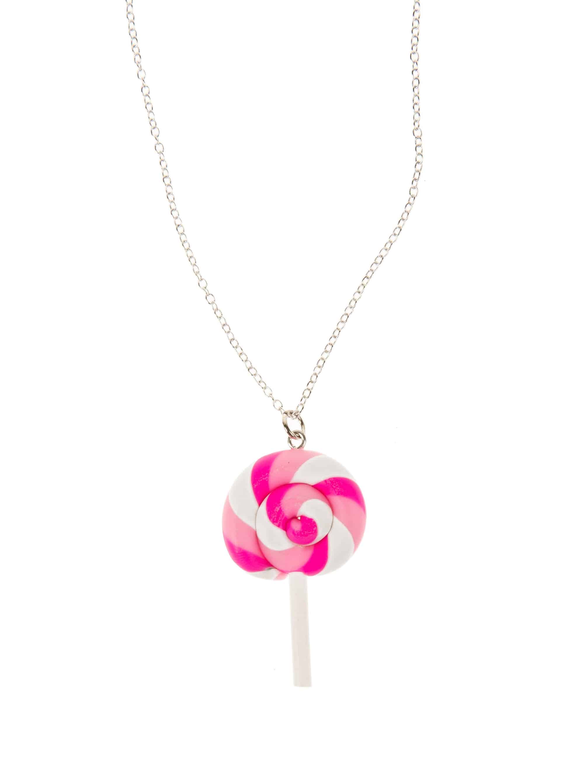 Kostümzubehör Halskette Candy Lolli pink/weiß