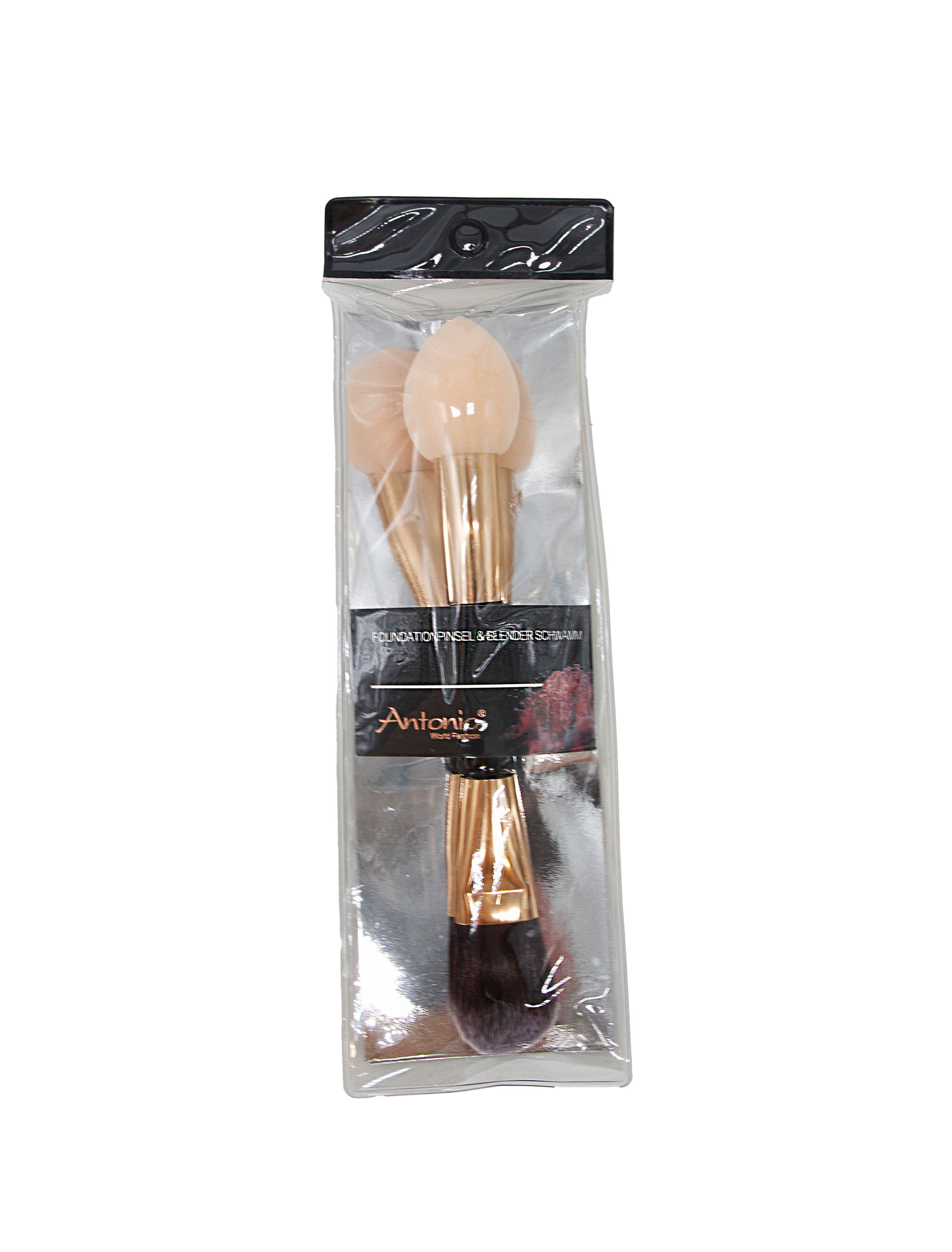 Grundierungspinsel mit Schwamm 17,5 cm rosegold Schminke für Karneval & Fasching