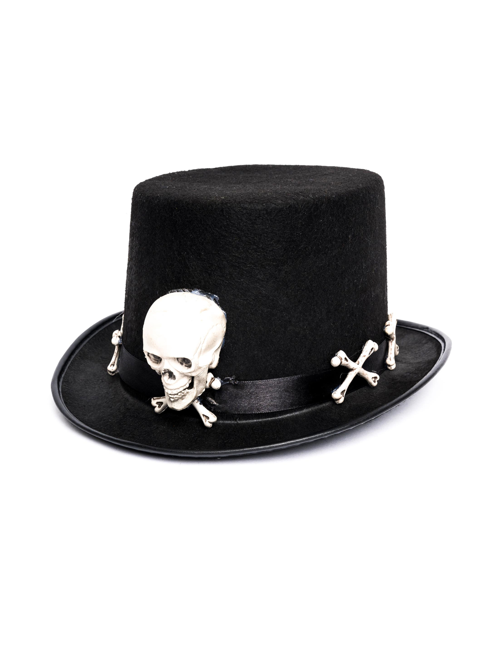 Kostümzubehör Zylinder schwarz mit Totenkopf
