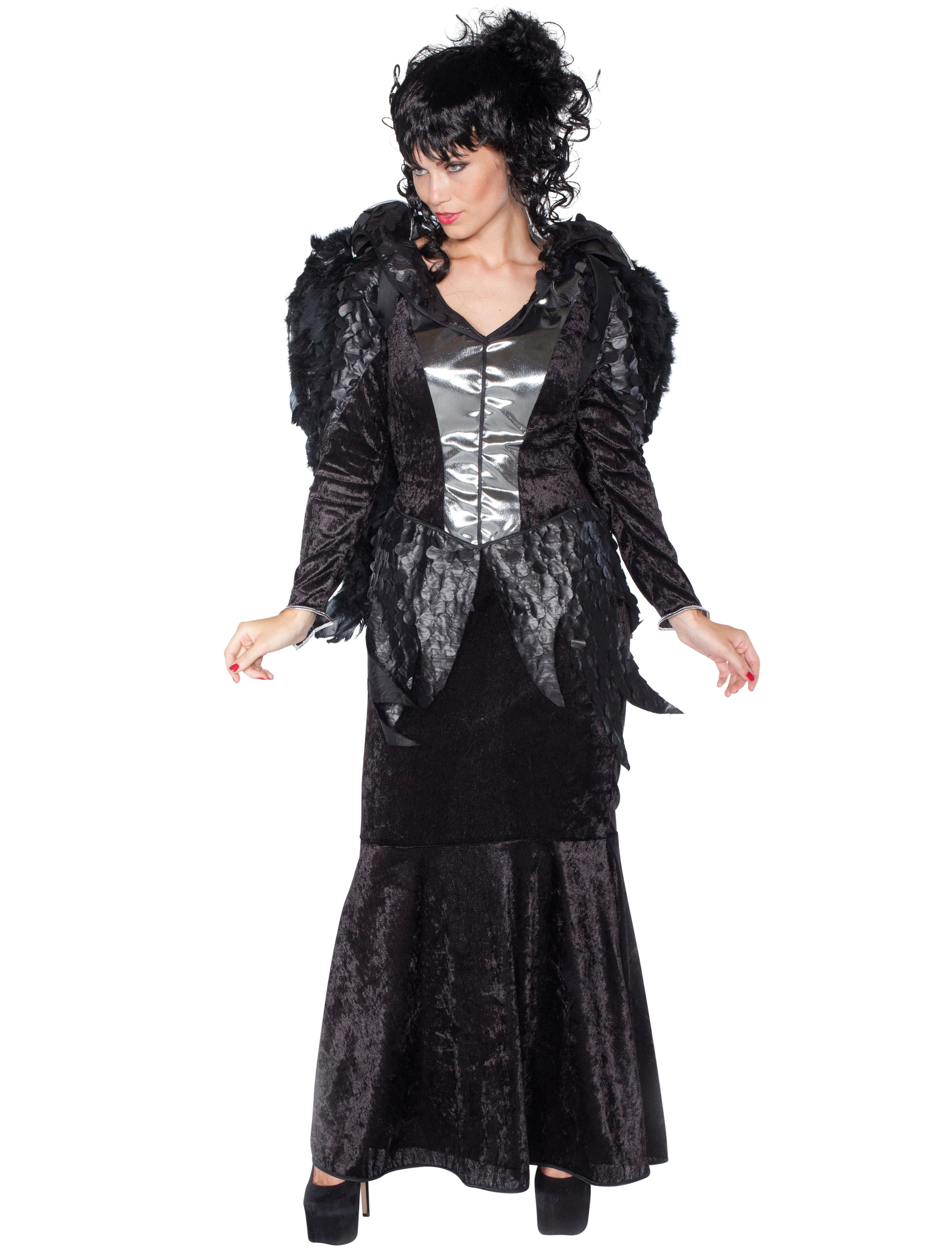 Kleid Hexe Damen silber/schwarz 40