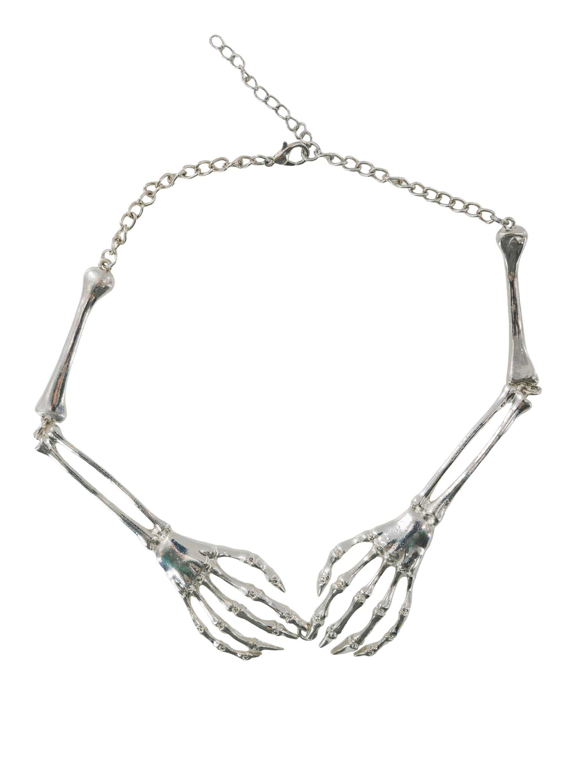Kostümzubehör Halskette Skeletthände silber