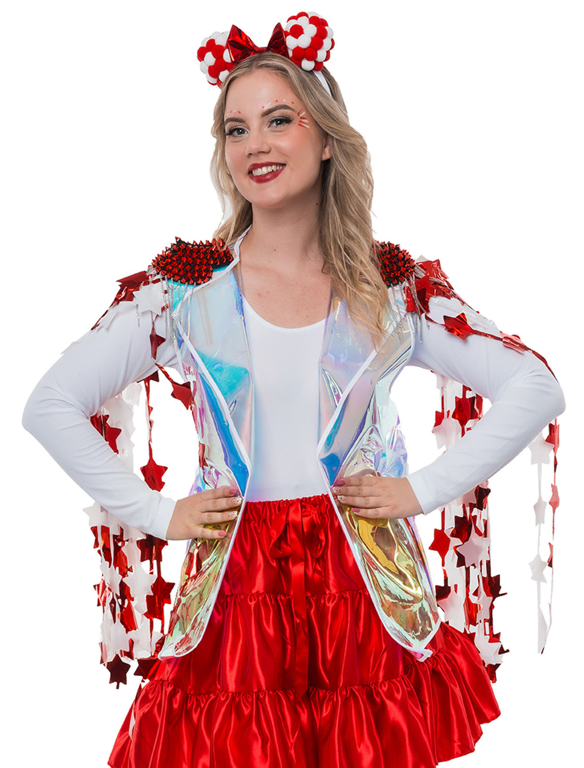 Weste transparent mit Fransen rot/weiß L/XL