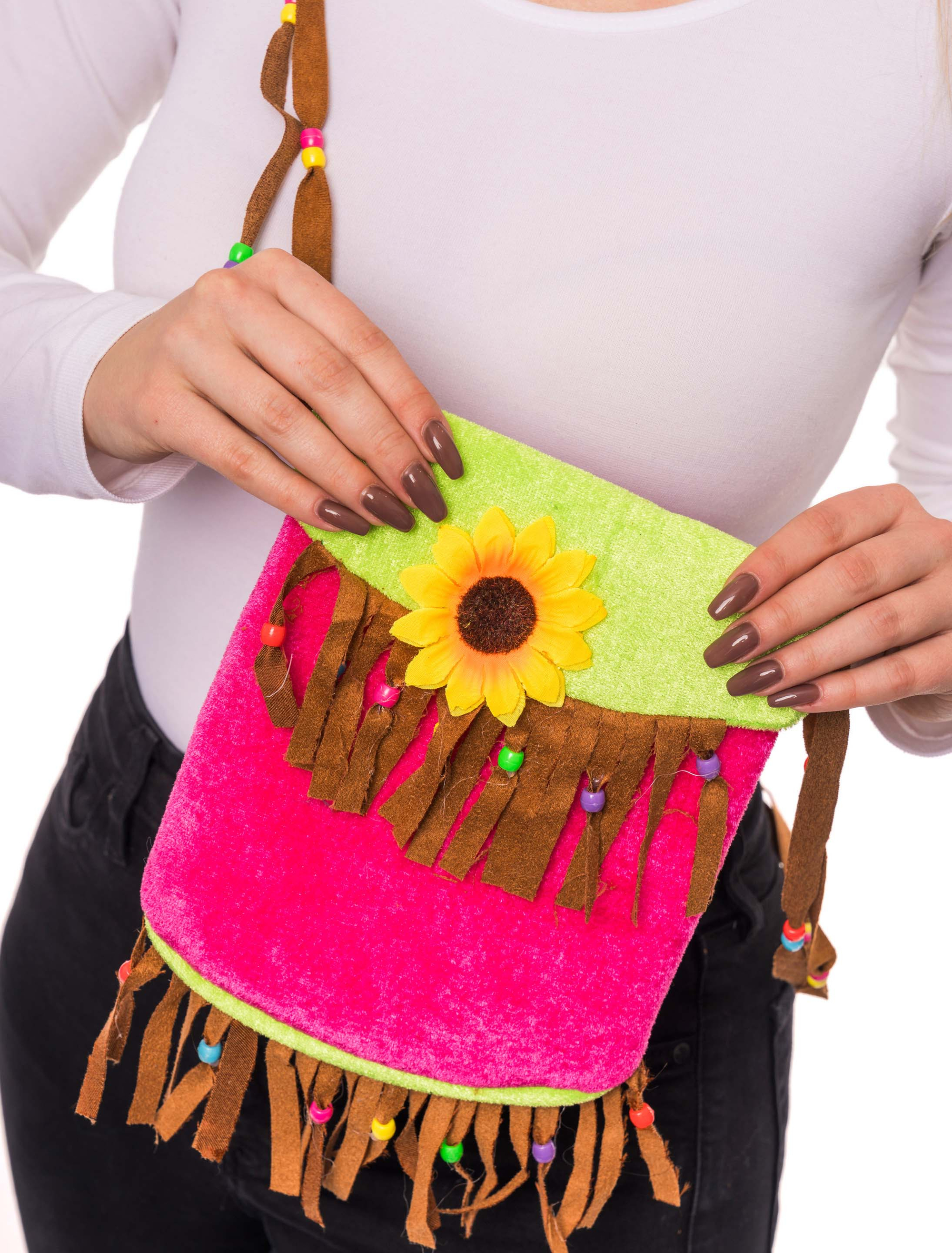 Kostümzubehör Tasche Hippie mit Fransen bunt Farbe: bunt