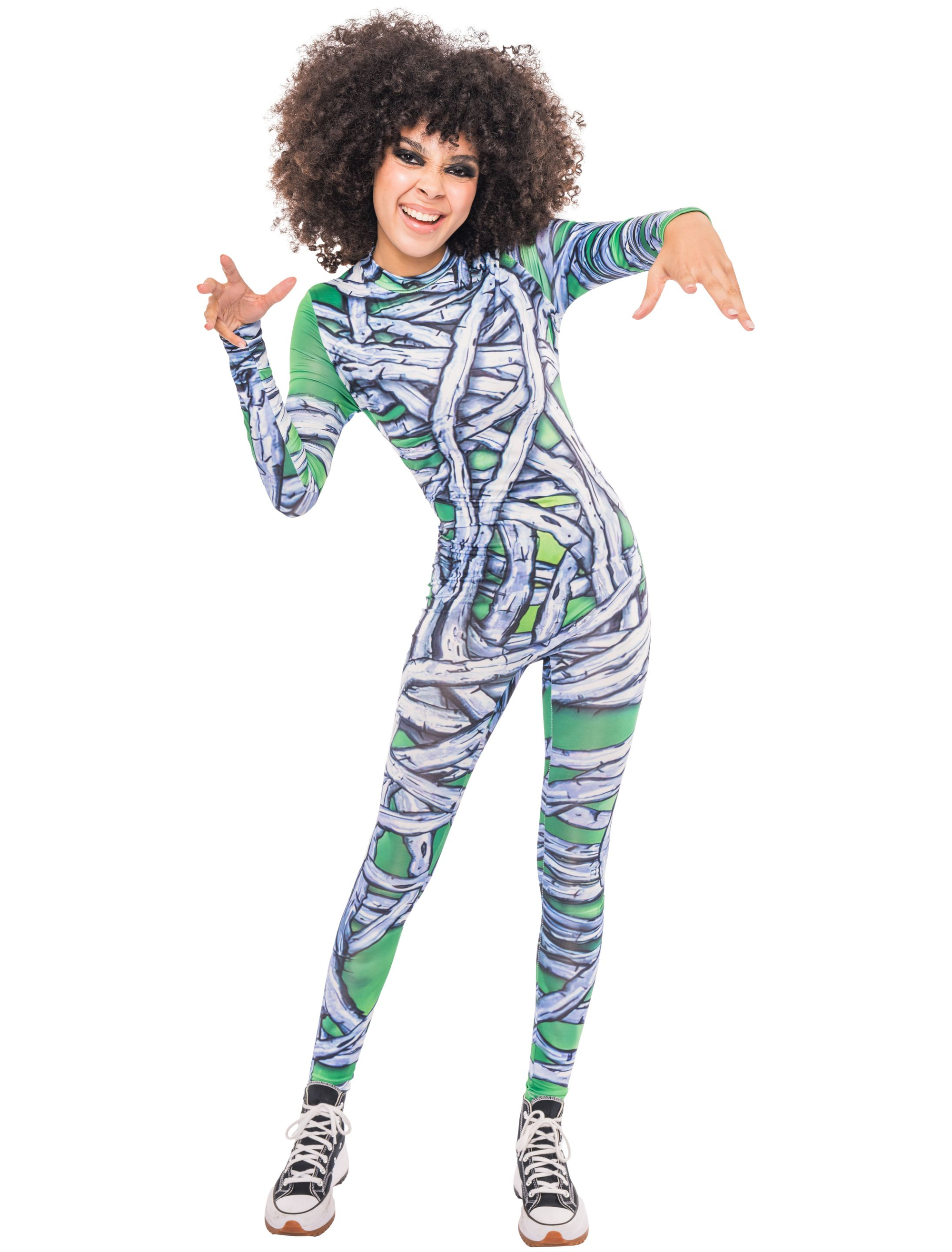 Jumpsuit Mumie Print Damen grün/weiß S/M