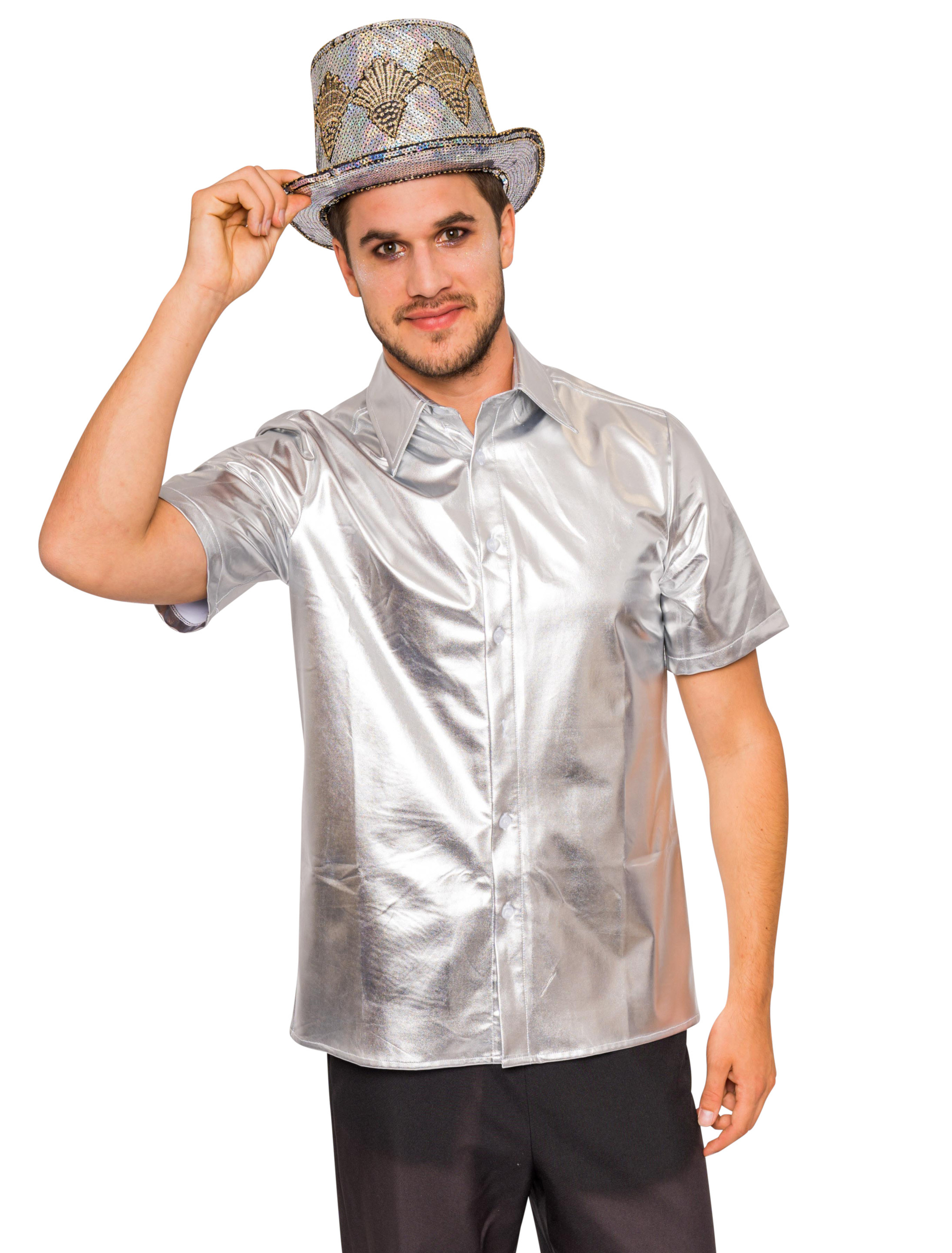 Hemd kurzarm metallic Herren silber S