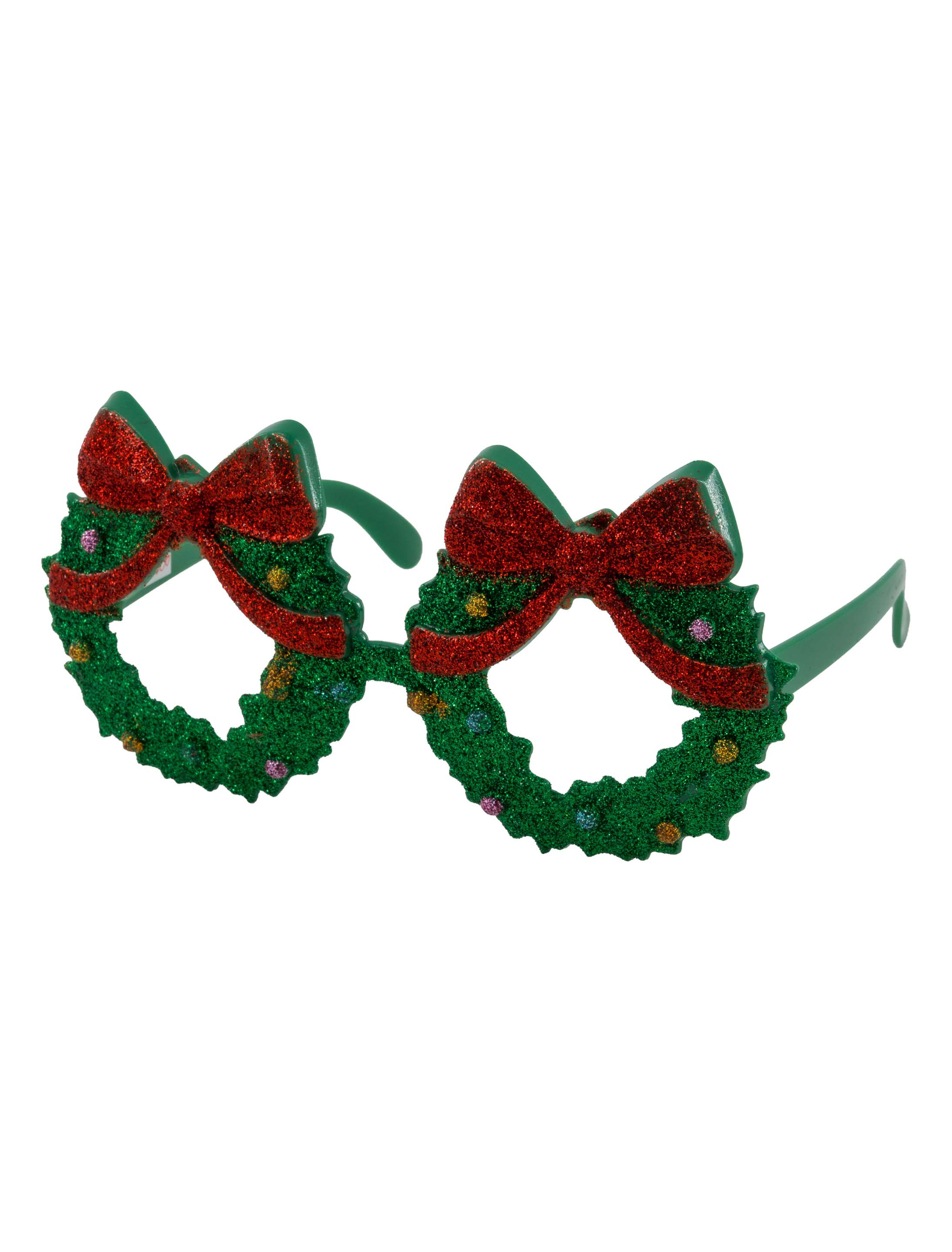 Kostümzubehör Brille Weihnachtskranz mit Schleifen rot/grün