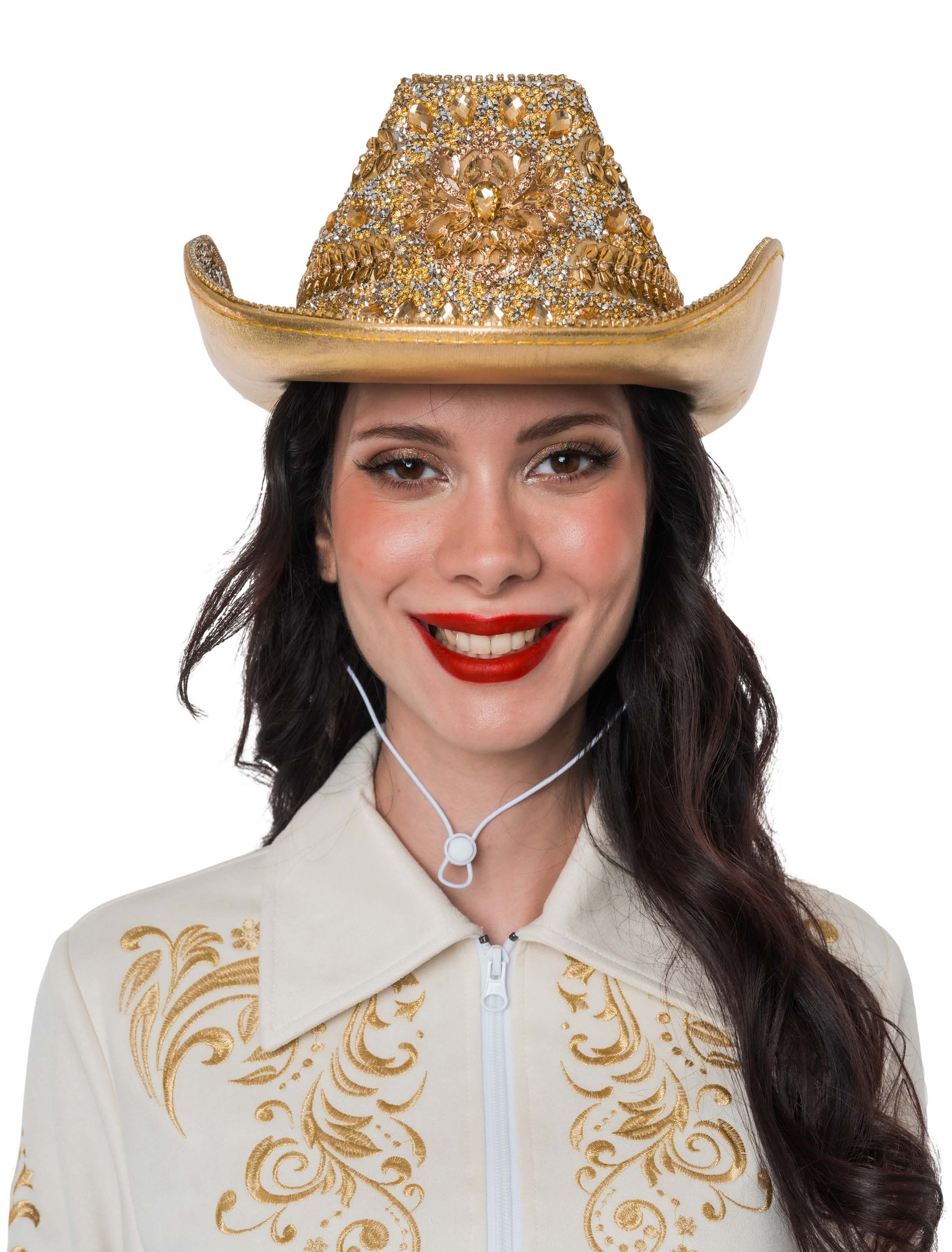 Kostümzubehör Hut Cowgirl mit Strass gold one size