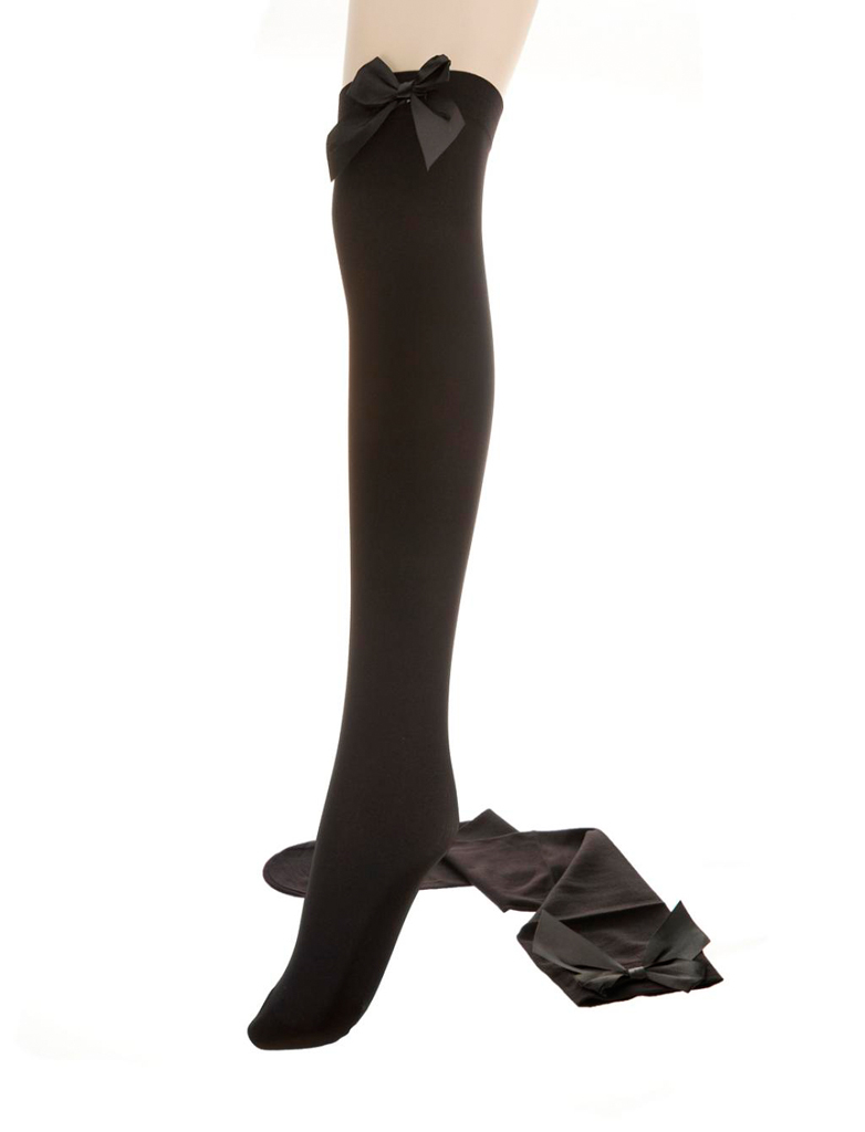 Kostümzubehör Overknee Strümpfe mit Schleife Damen schwarz/schwarz one size