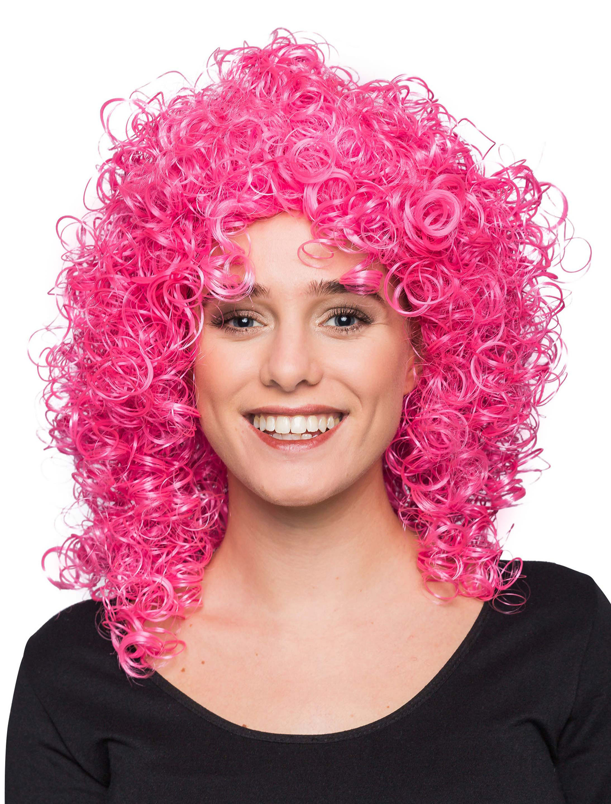 Kostümzubehör Kostümzubehör Perücke mittelang wilde Locken pink one size
