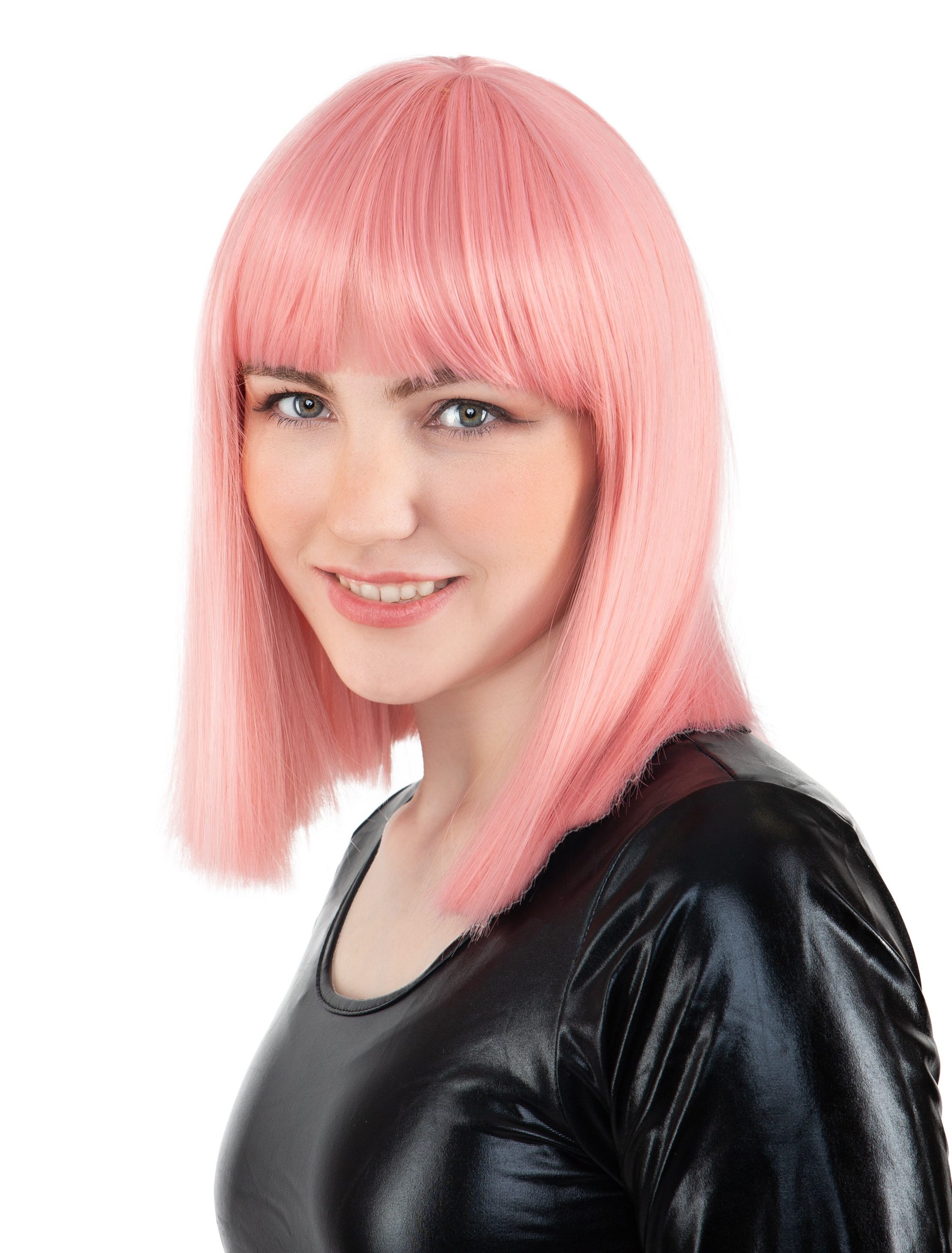 Kostümzubehör Perücke Langhaar glatt mit Pony rosa