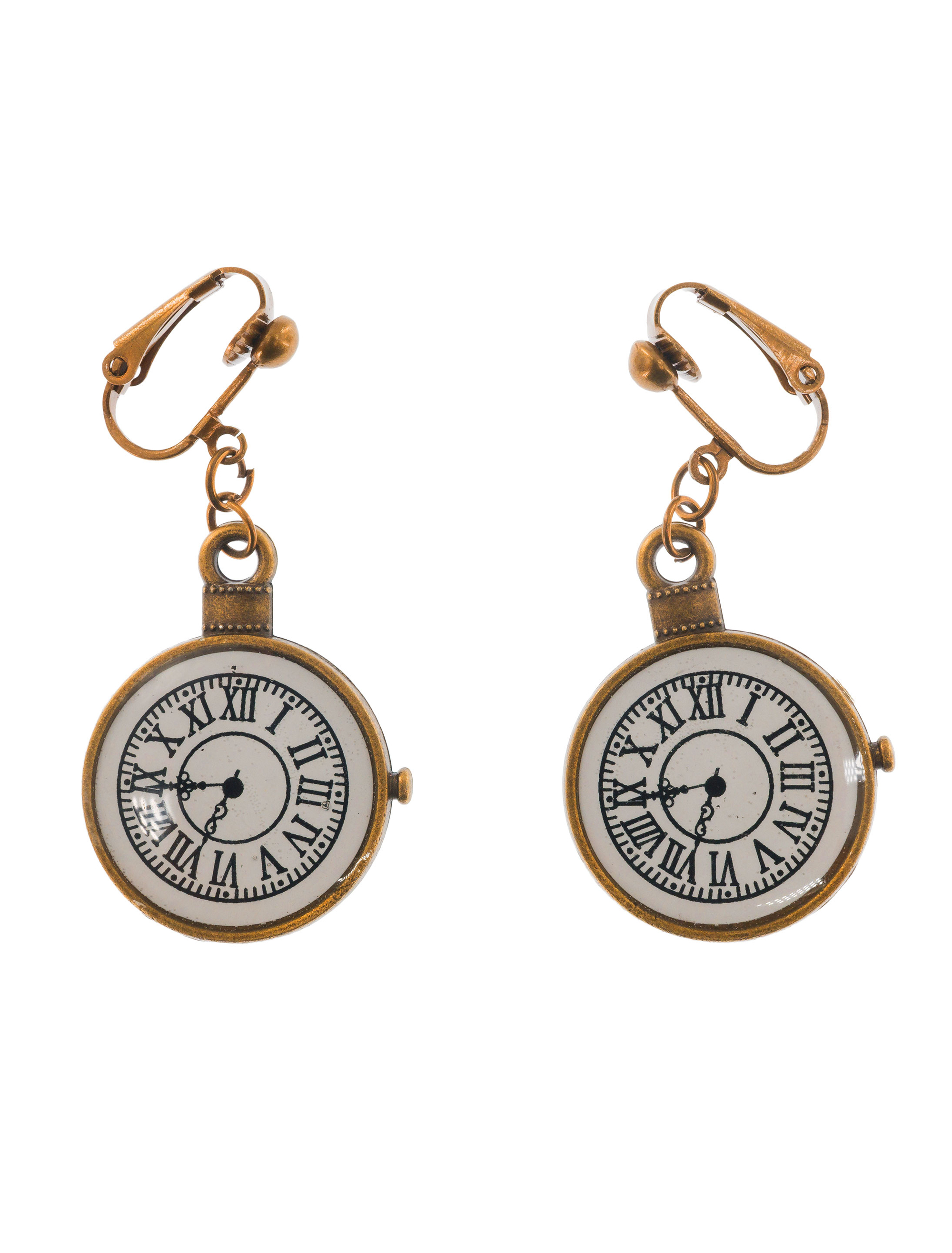 Kostümzubehör Ohrclips Taschenuhr weiß/gold