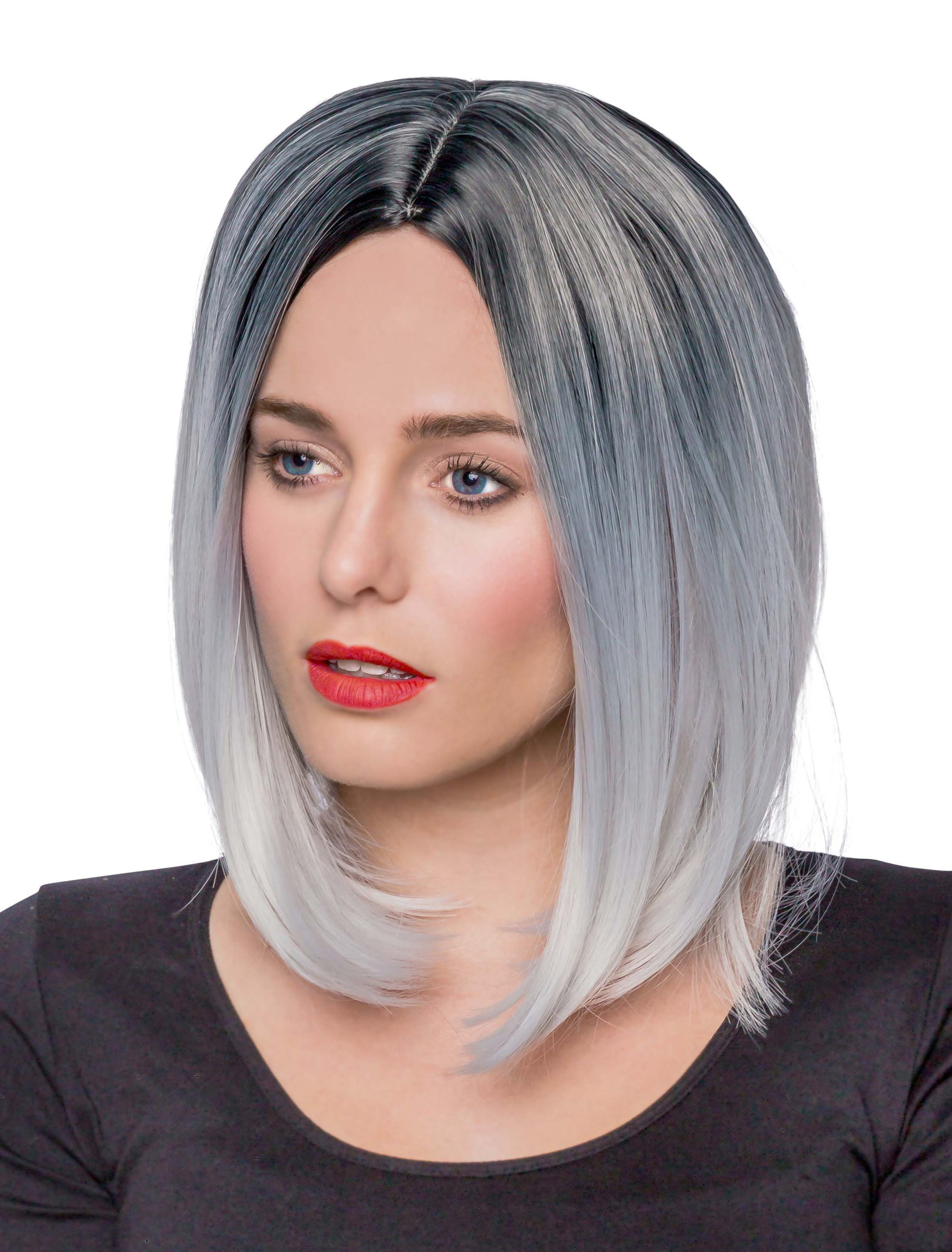 Kostümzubehör Perücke long Bob grau one size