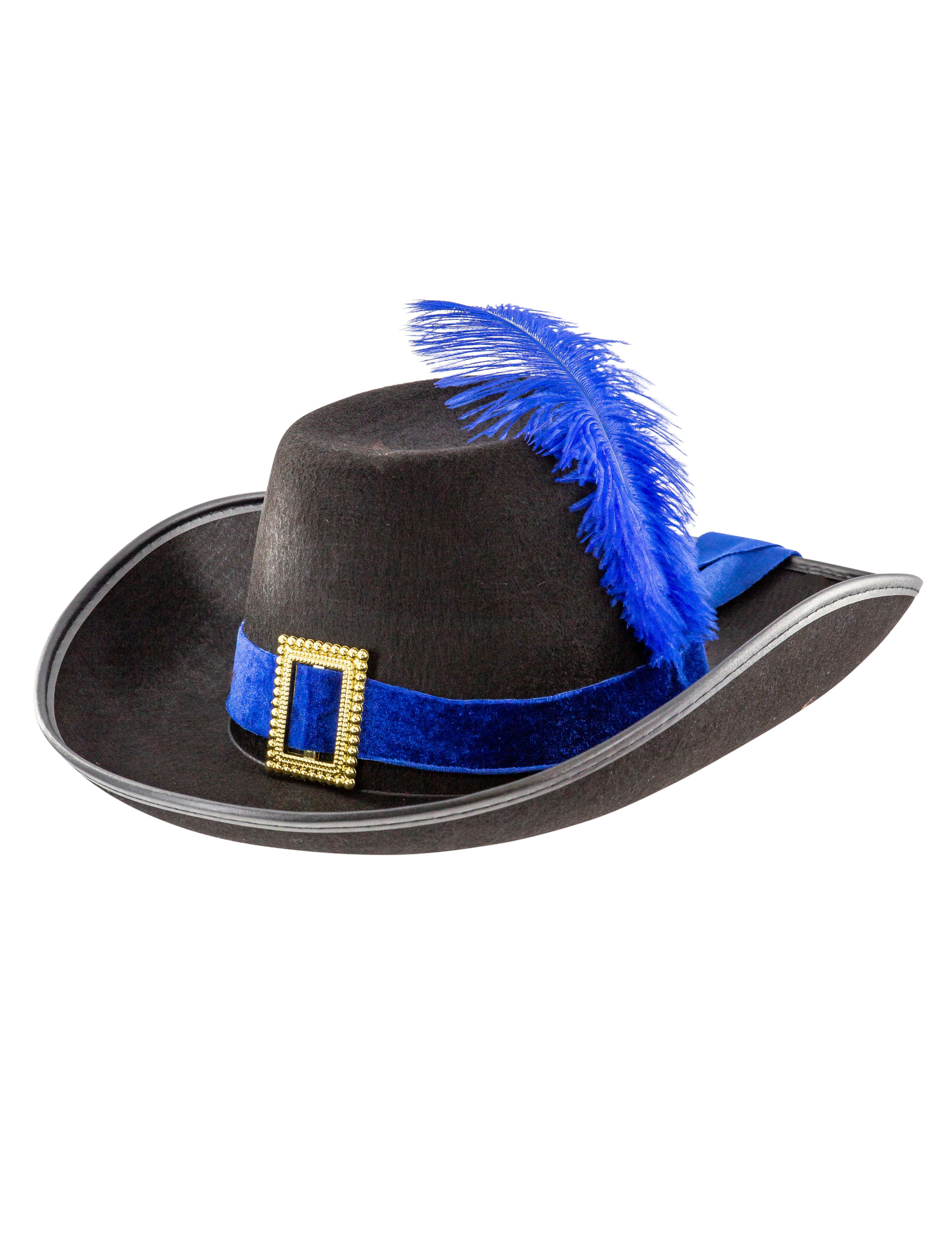 Kostümzubehör Hut Musketier mit Feder schwarz/blau 57
