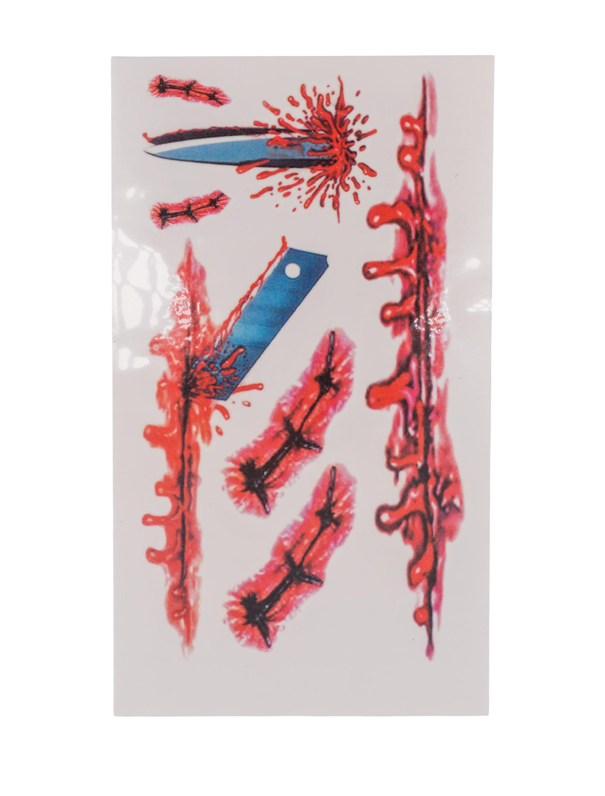Kostümzubehör Tattoo Narben Mix Klingen rot