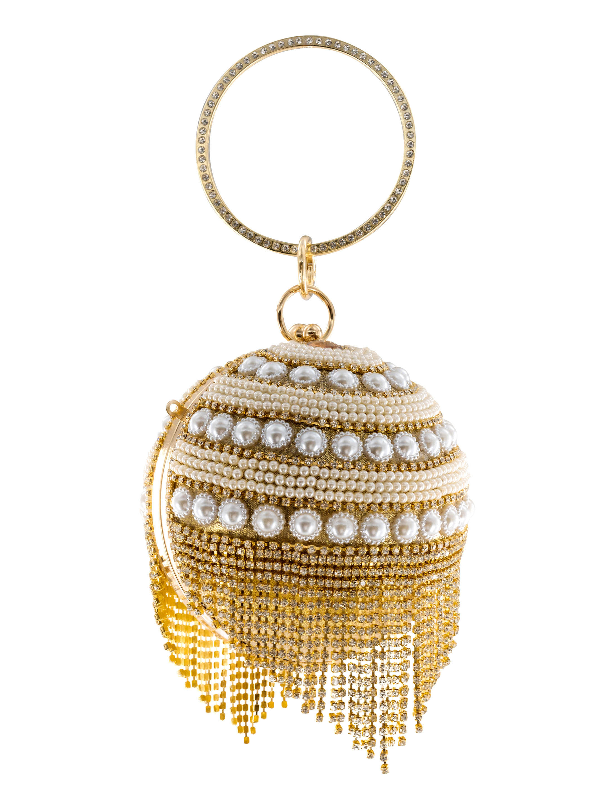 Kostümzubehör Handtasche Kugel mit Perlen und Strasssteinen Damen gold