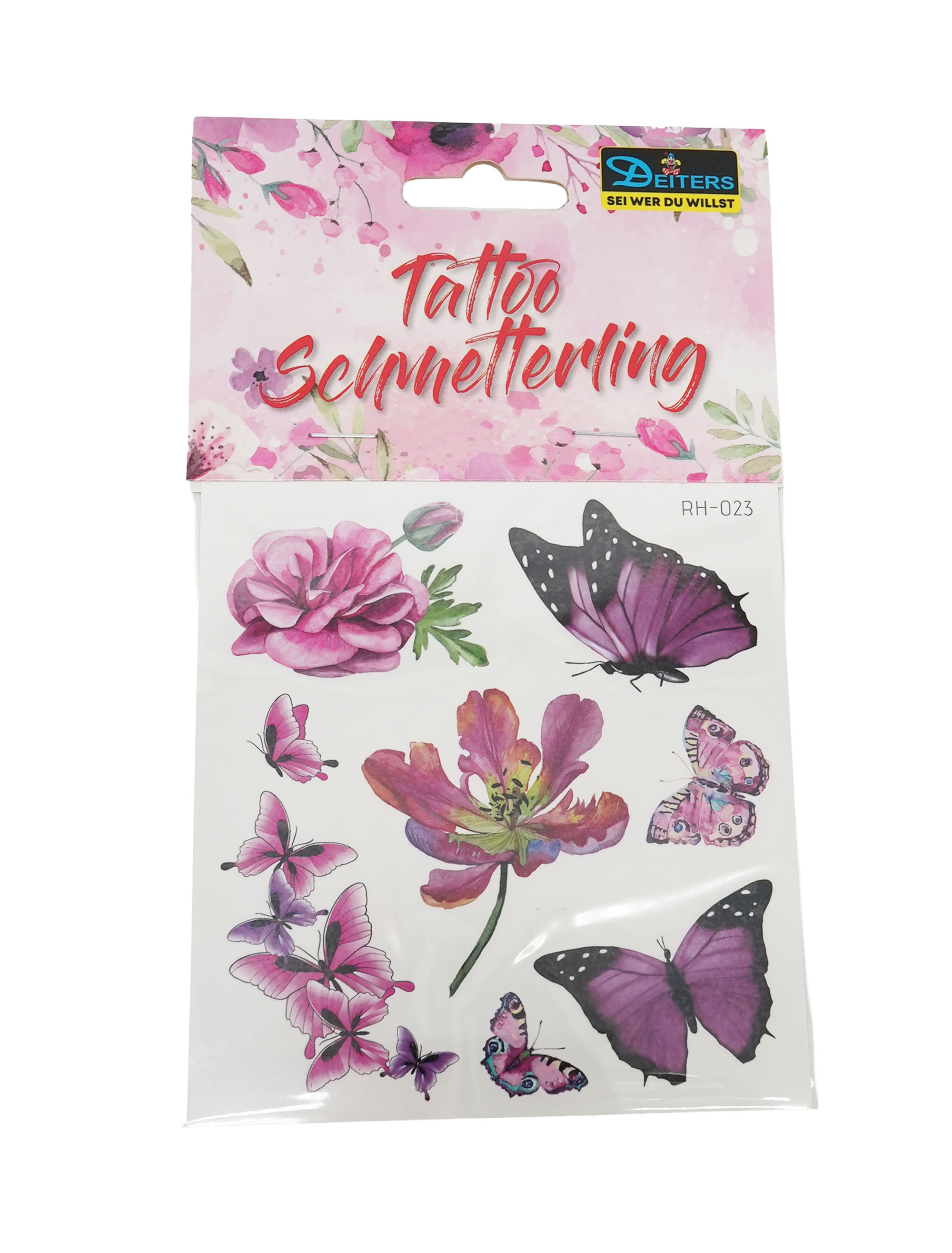 Kostümzubehör Tattoo Schmetterling und Blumen bunt Farbe: bunt