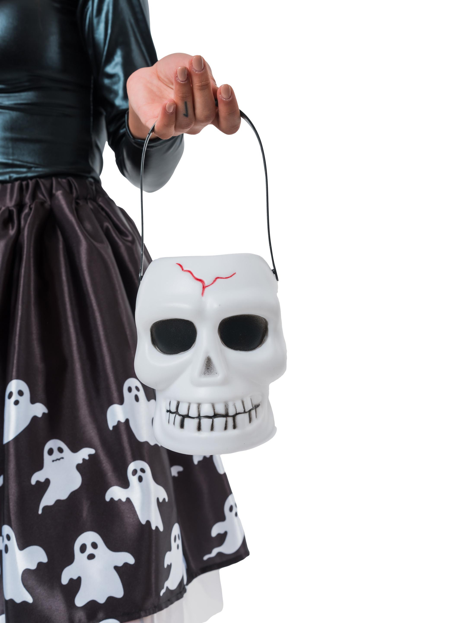 Kostümzubehör Eimer Halloween Totenkopf weiß