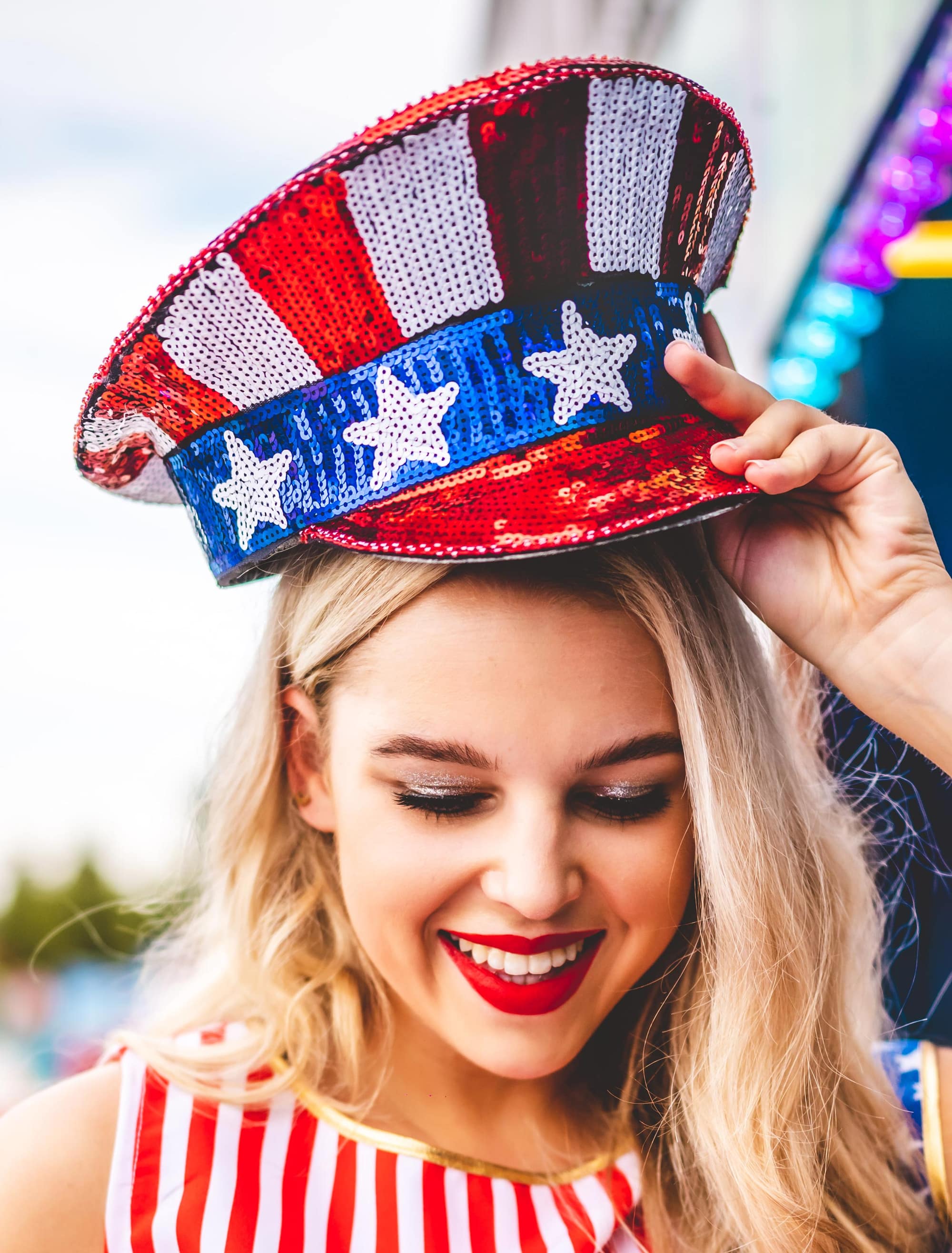 Kostümzubehör Kappe Pailletten USA Farbe: rot/weiß/blau