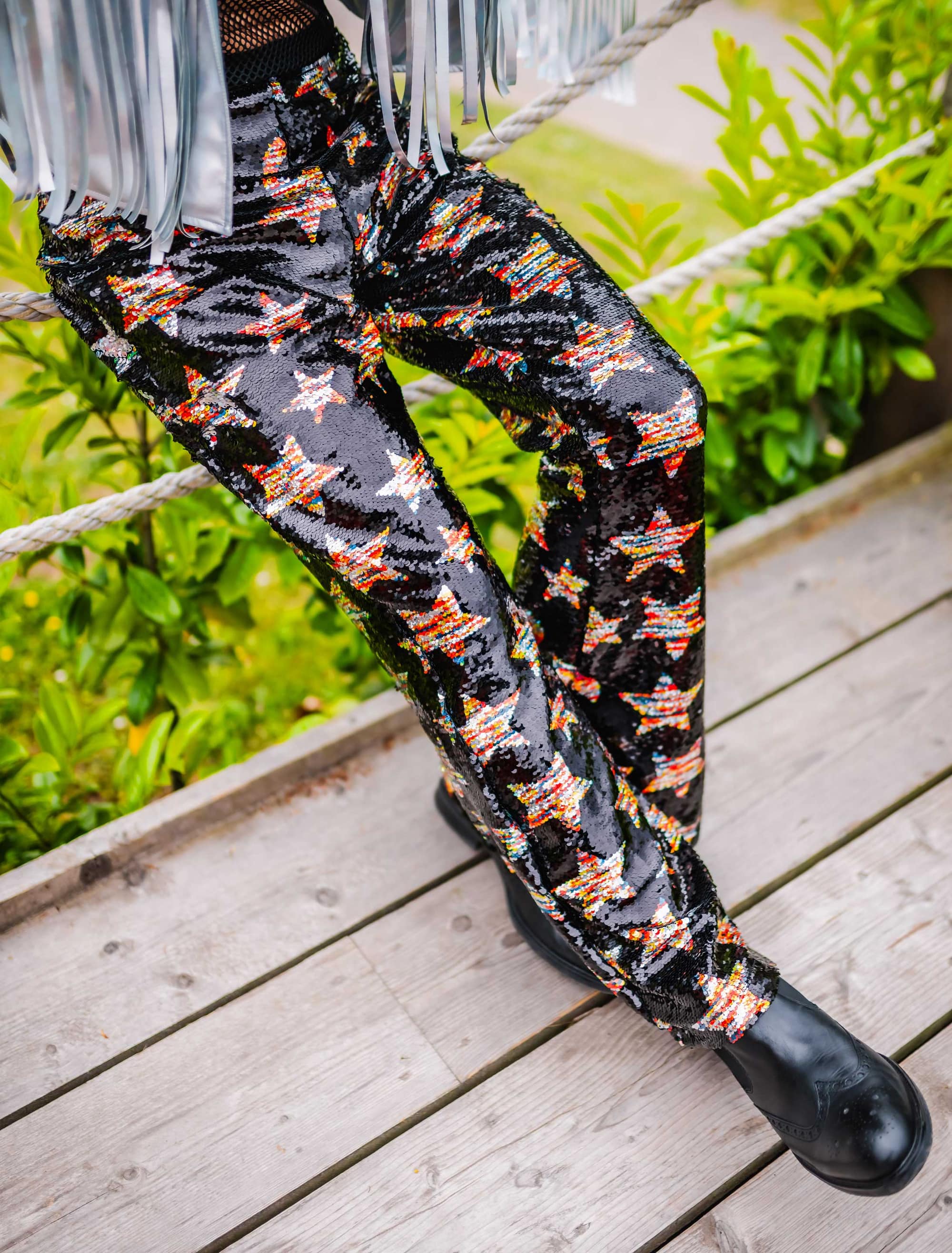 Hose mit Pailletten Sterne Damen bunt S Farbe: bunt
