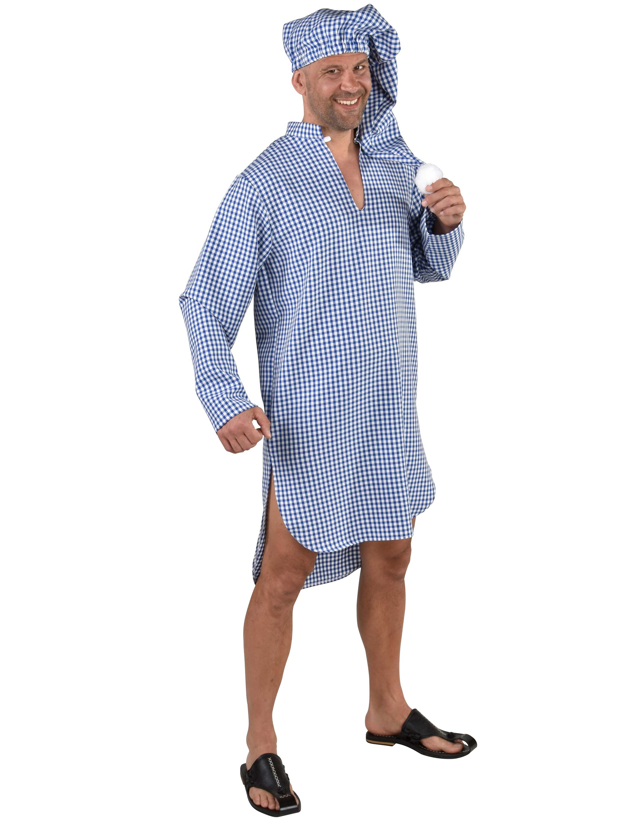 Nachthemd 2-tlg. Herren weiß/blau S/M