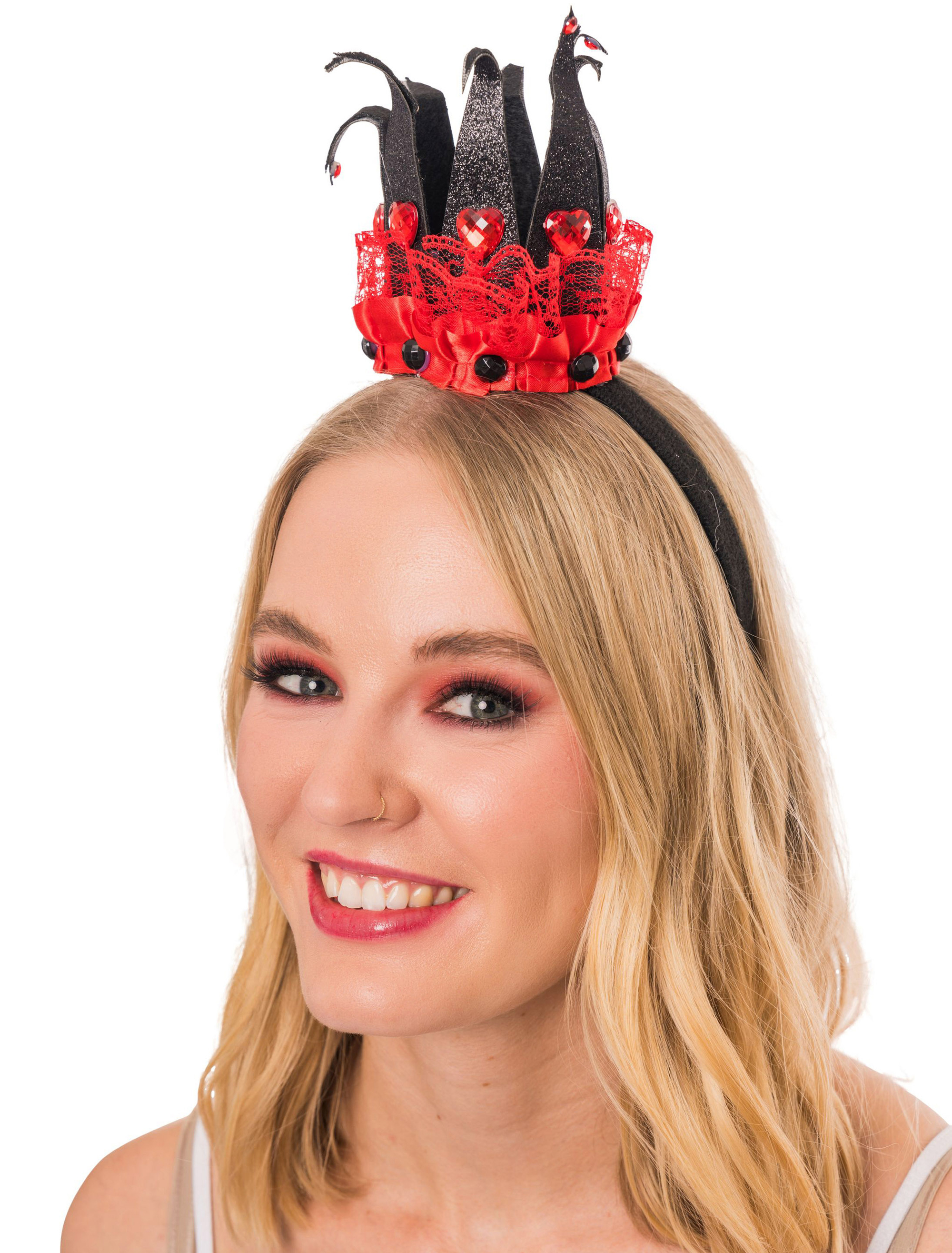 Kostümzubehör Haarreif mit Mini Krone schwarz/rot