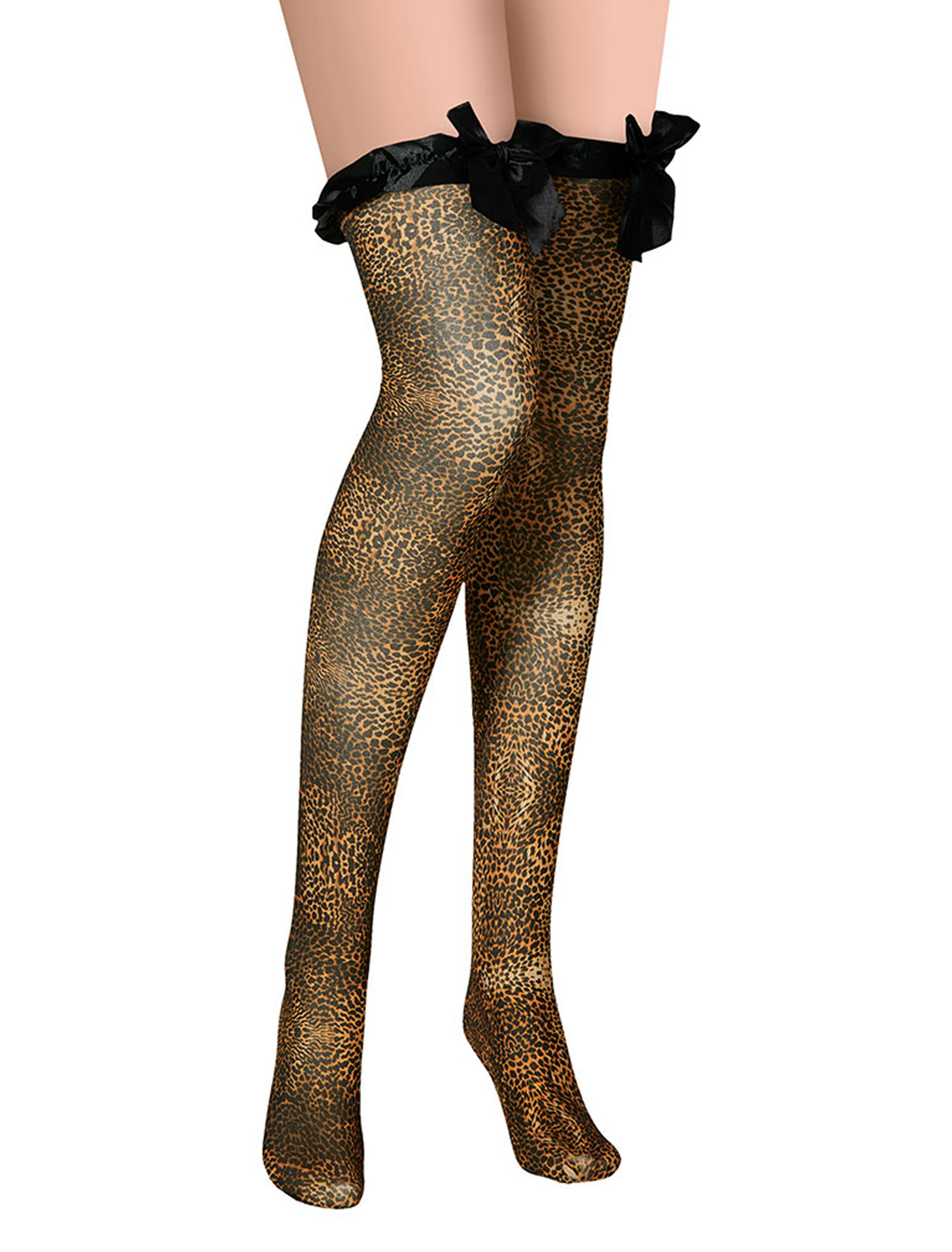 Kostümzubehör Overknee Strümpfe mit Schleife Leopard beige/braun one size