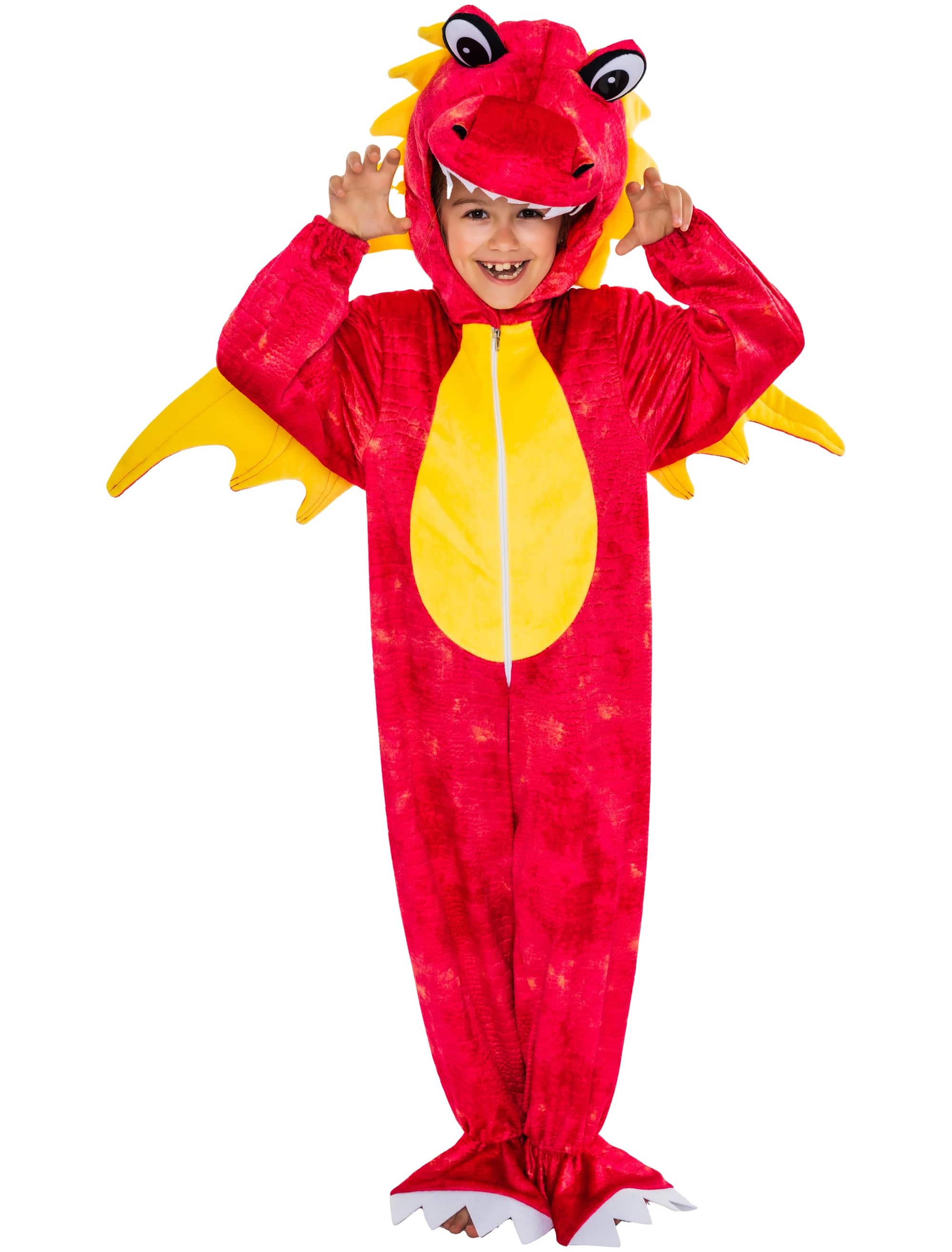 Overall Plüsch Drache Kinder rot 134-140