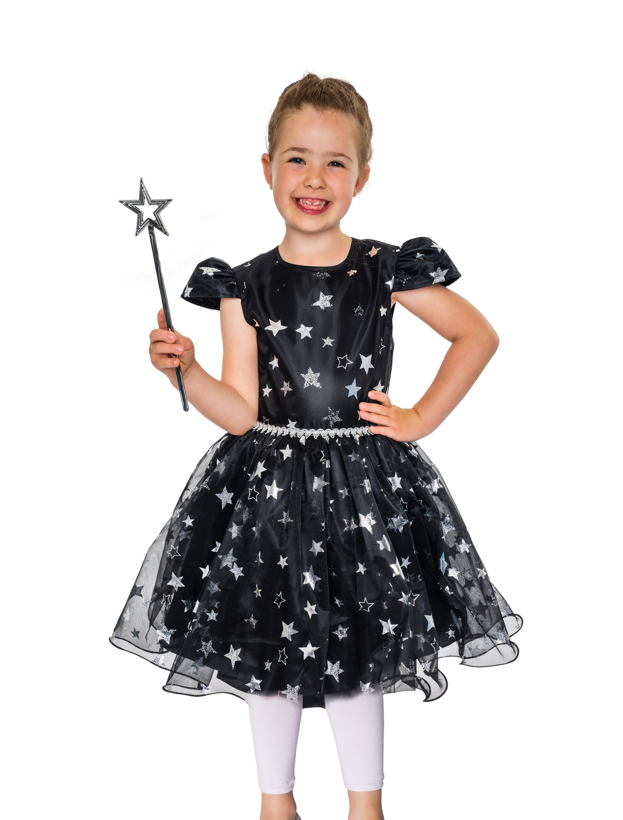 Kleid Hexe mit Sternen silber schwarz 134