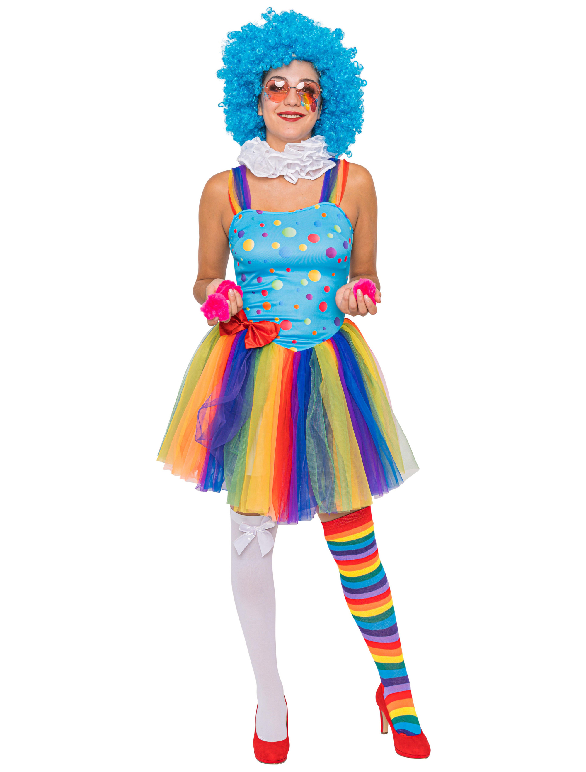 Kleid Regenbogen Clown Damen bunt S Farbe: bunt