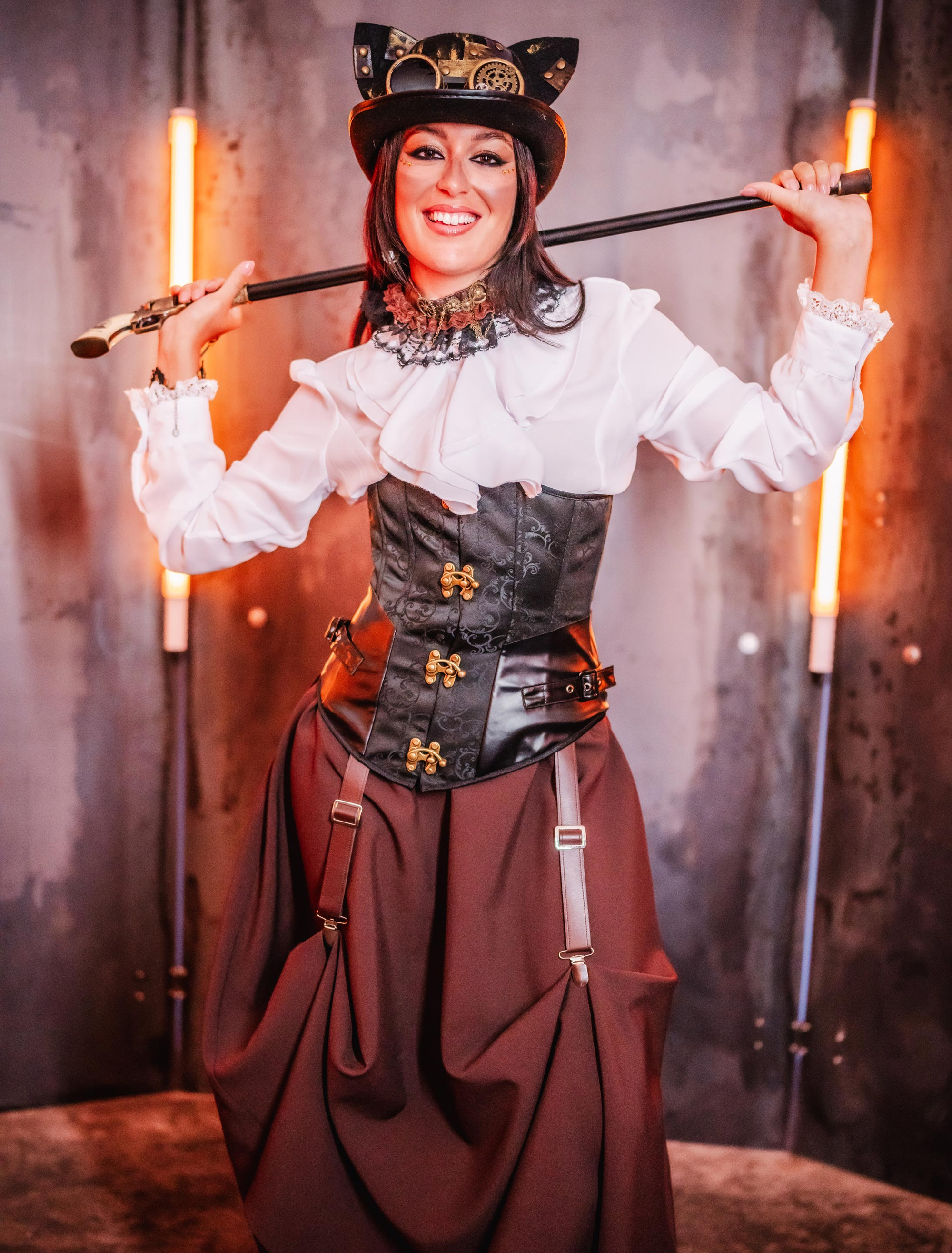 Rock Steampunk Damen braun XS