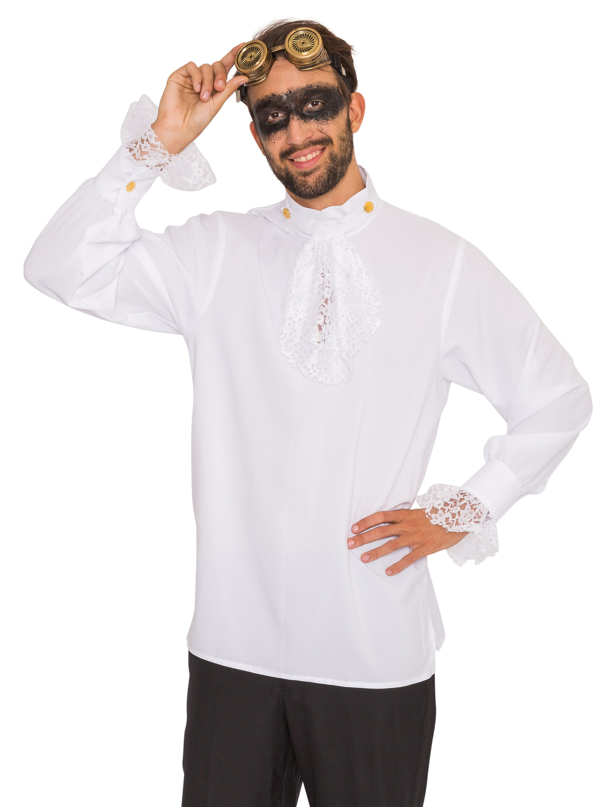 Hemd mit Jabot und Manschetten Herren weiß L